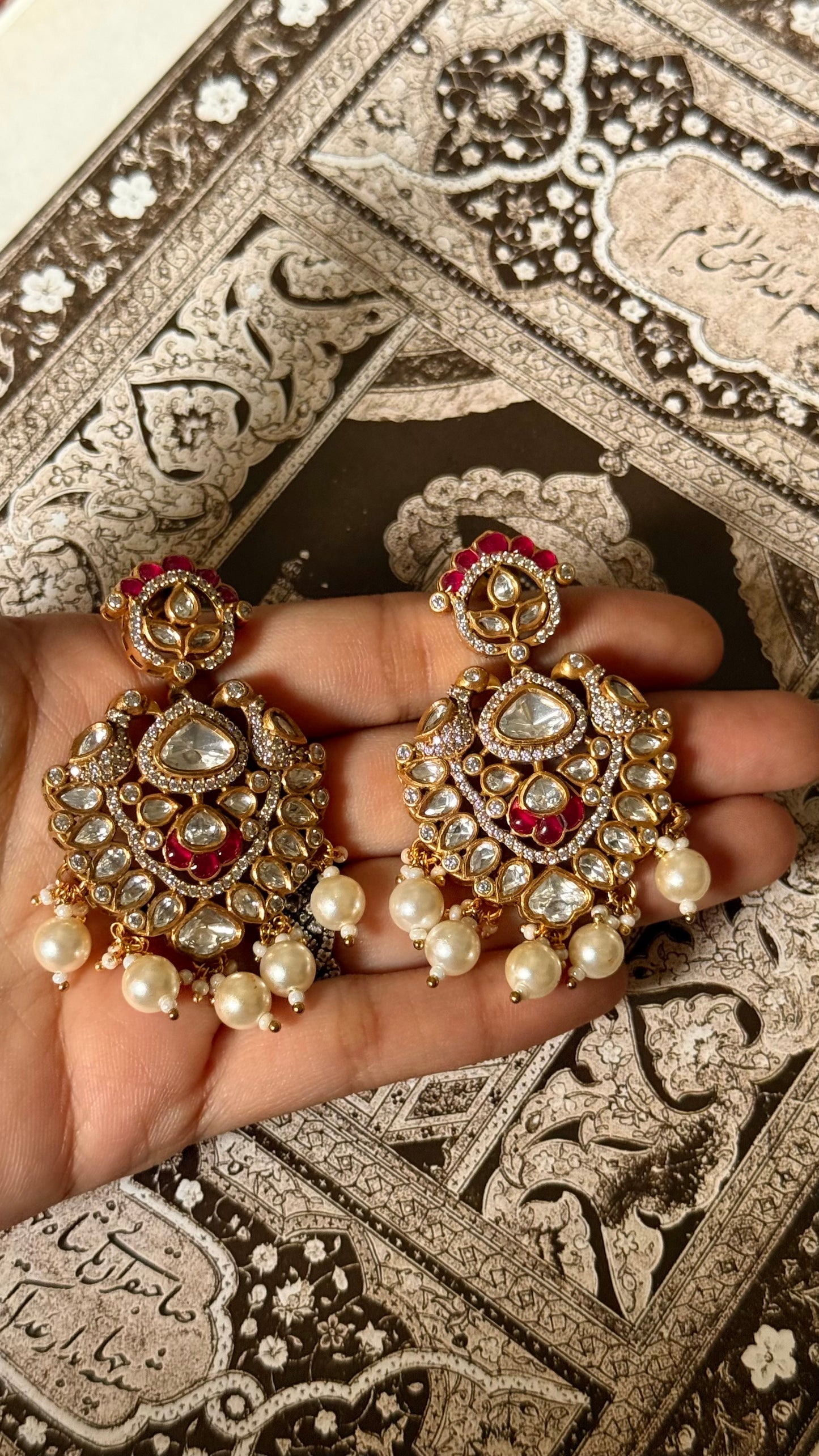 Ruby katdana moissanite with pearl drop earrings