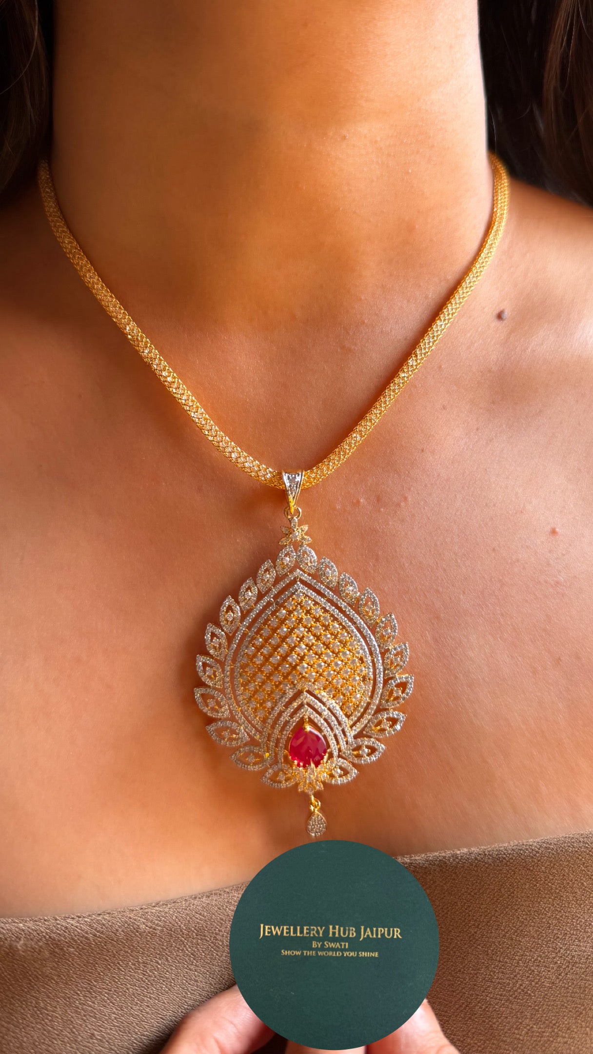 Ruby doublet stone diamond Pendant set
