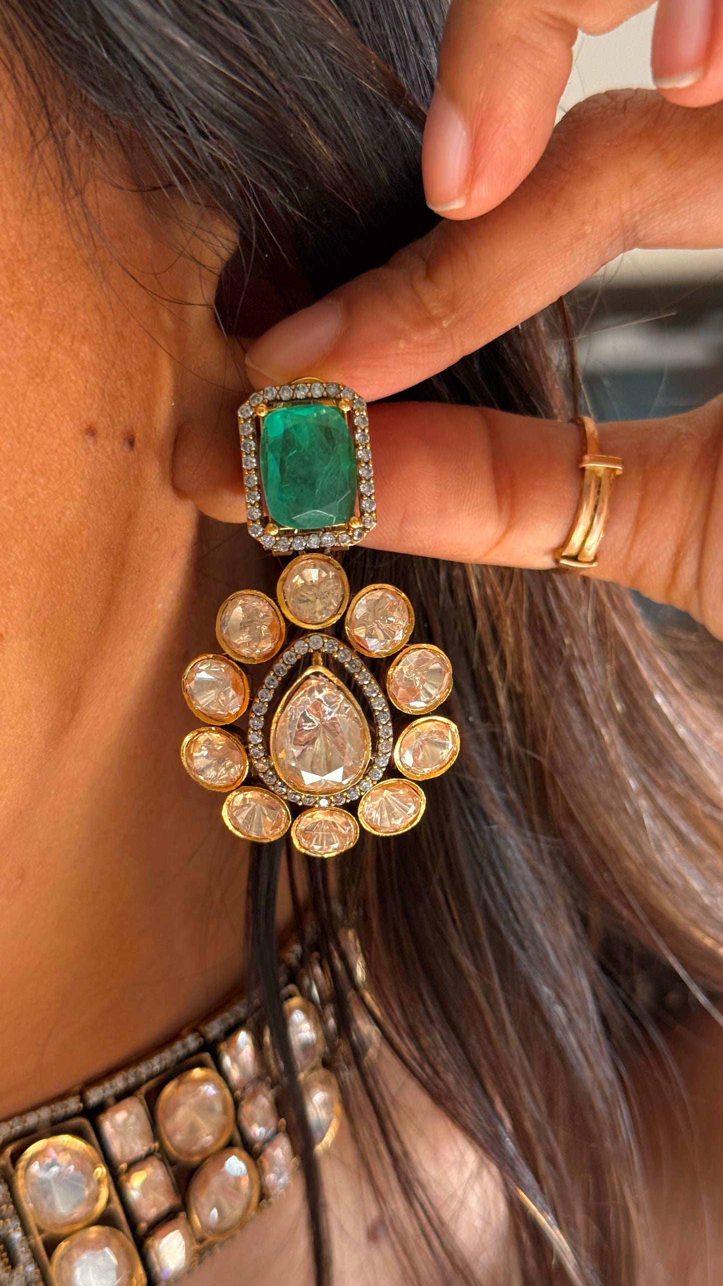 Dark mint  peeli polki moissanite choker