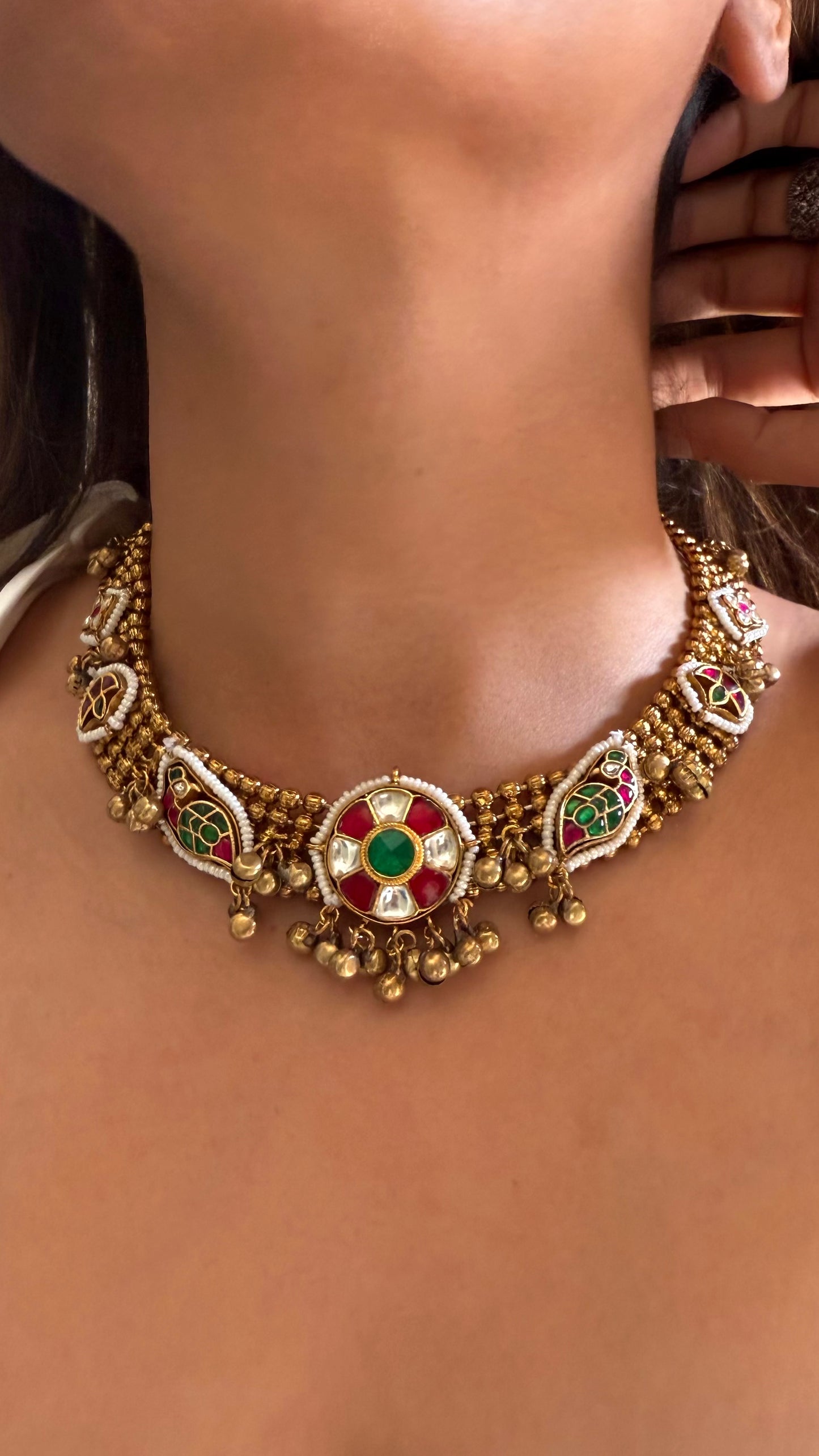 Emerald & ruby golden designed necklace