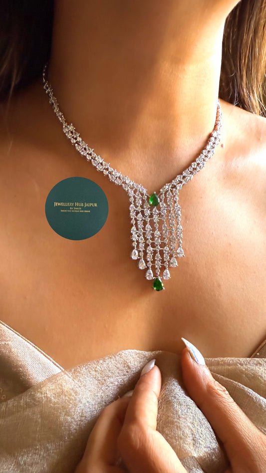 Emerald doublet diamond minimal necklace