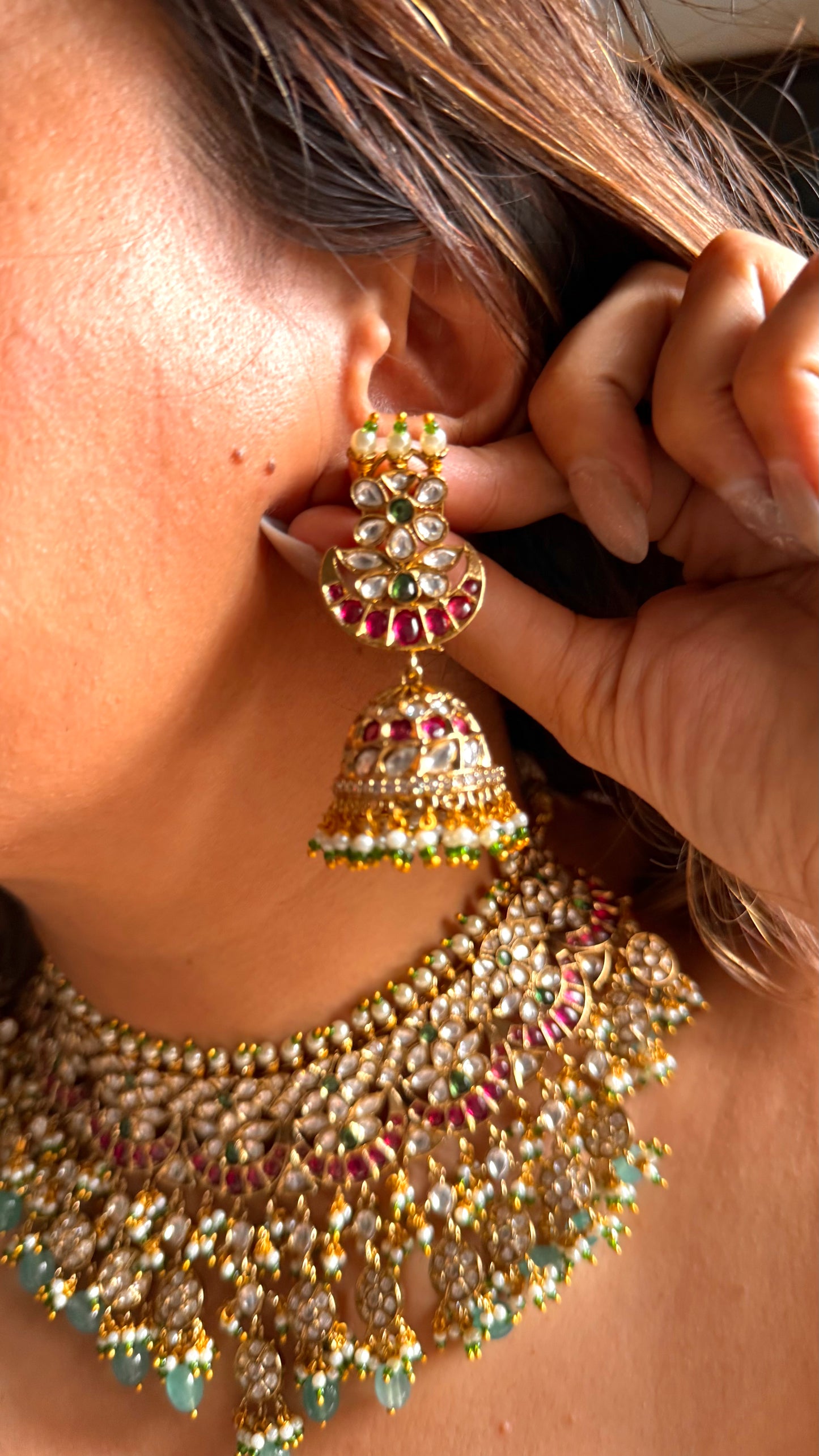 Saanvika Ruby & mint gold polish choker