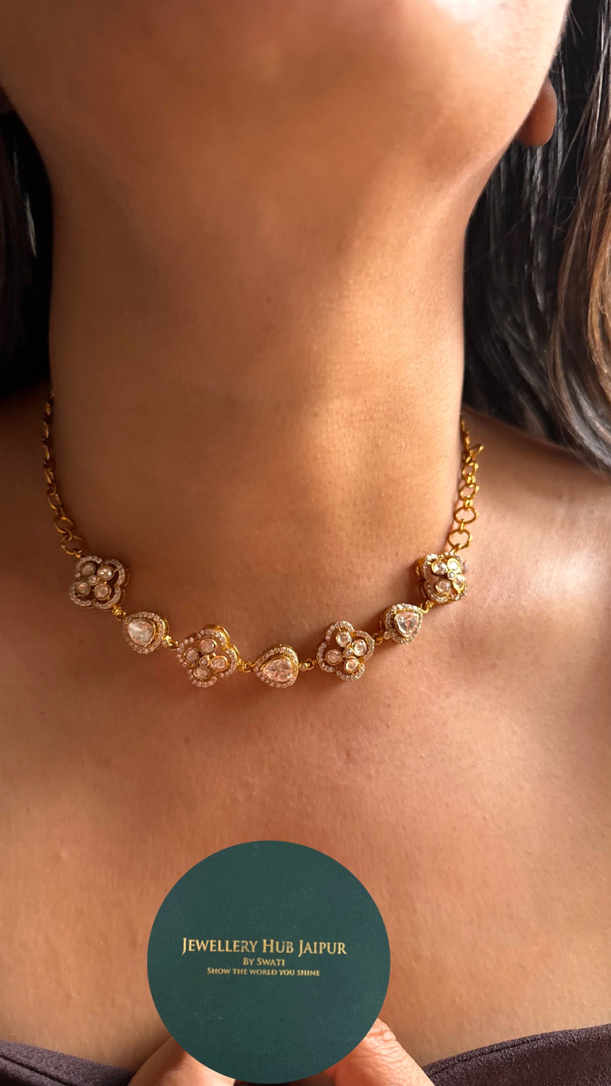 Peeli polki floral gold polish minimalist necklace