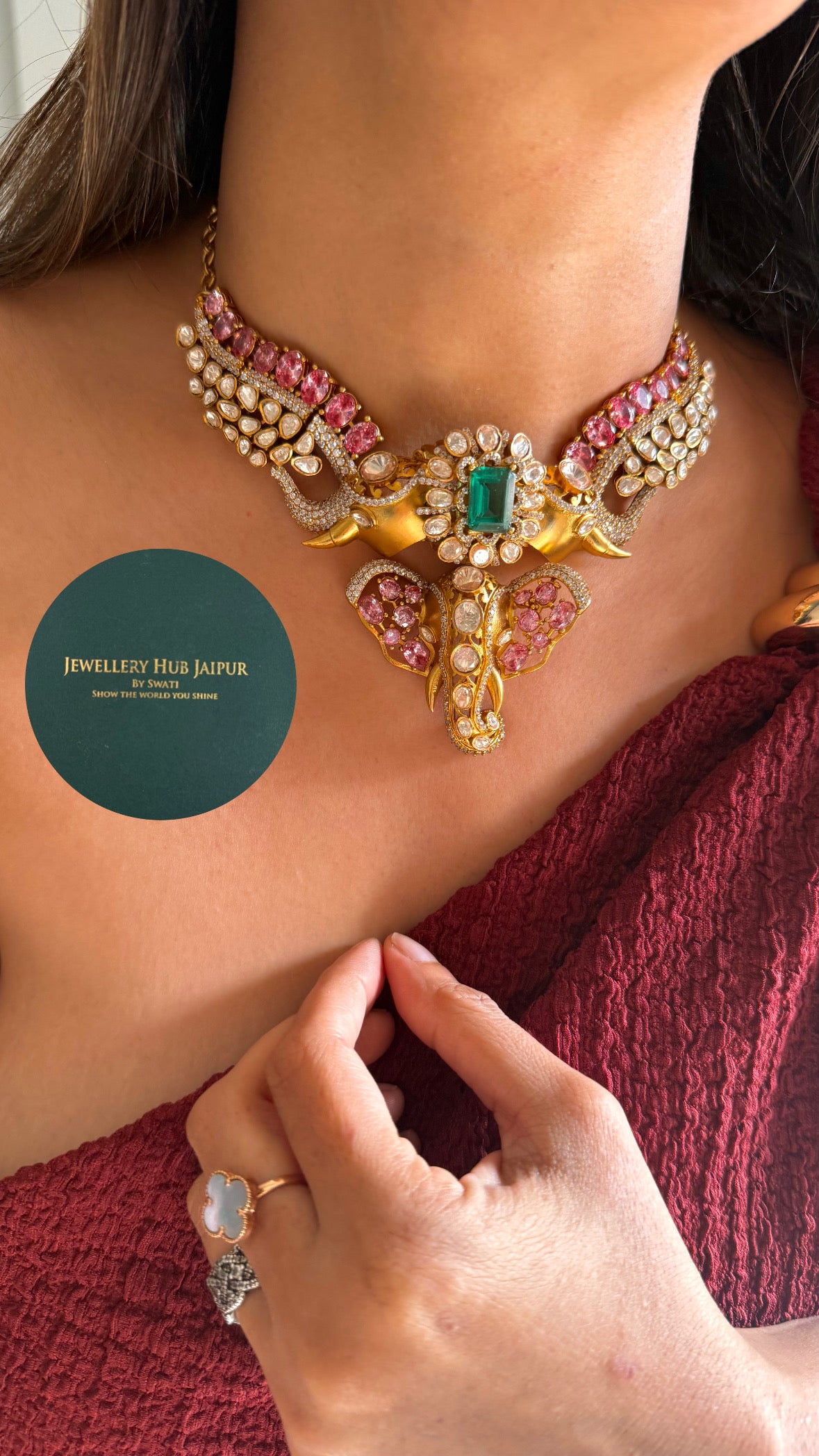 lord Ganesha ruby & emerald doublet necklace