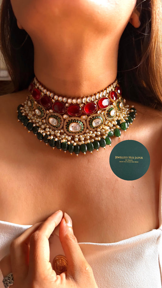 Ruby doublet & emerald katdana choker set