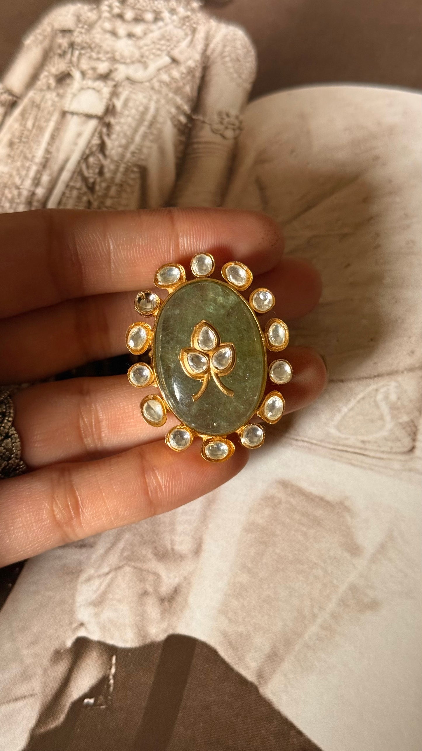 Dark mint doublet inlay adjustable ring