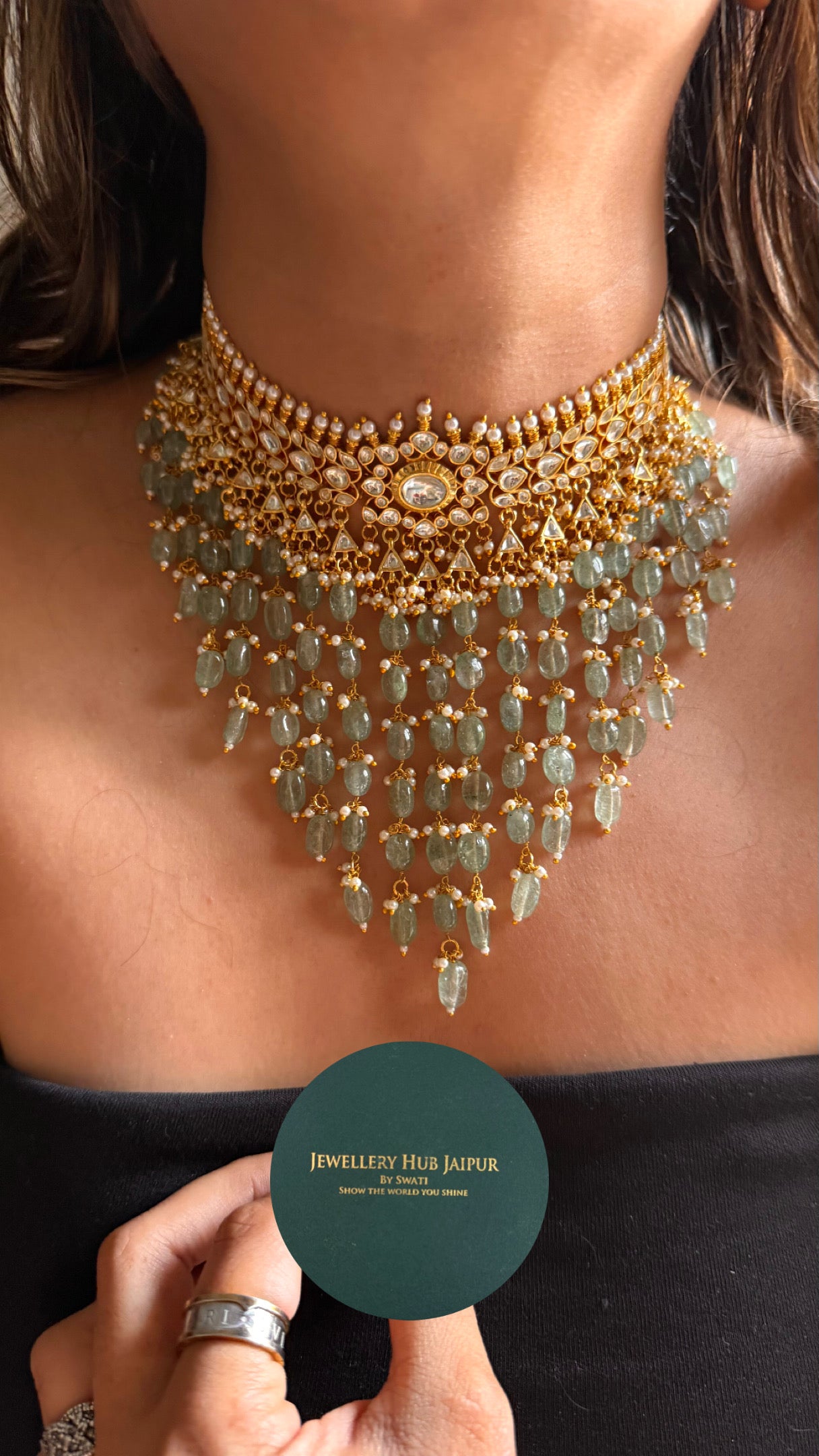 Paachi kundan sunheri swarn kanthi Necklace