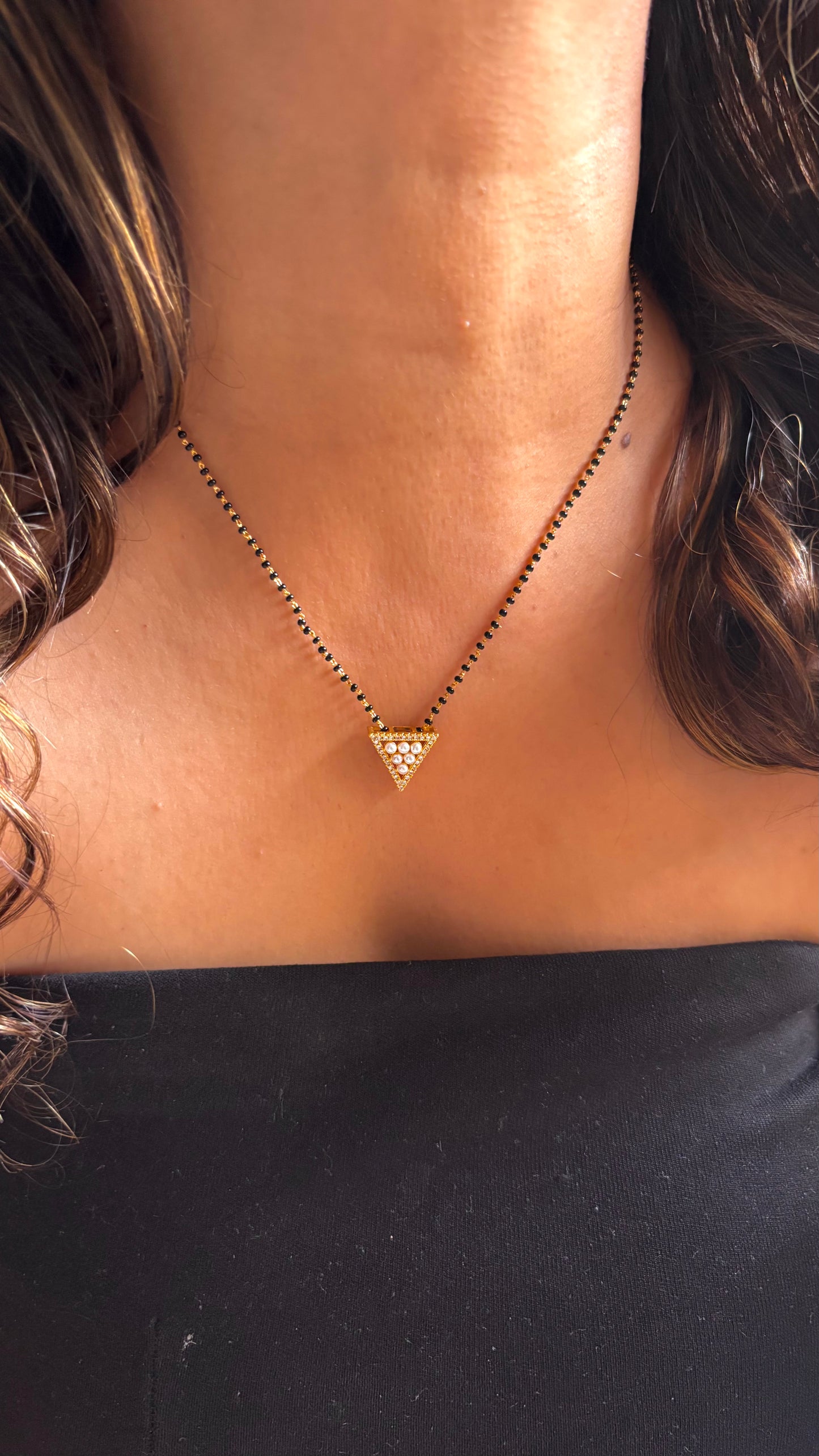 Mangalsutra with Triangle Pendant & White Pearl Detailing