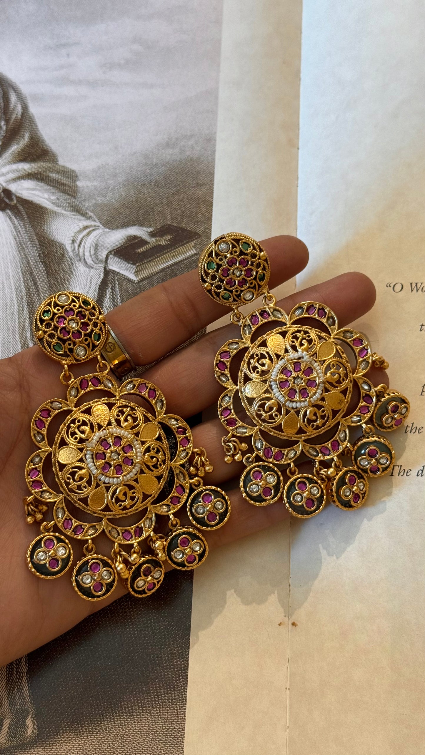 Gold Ruby & Emerald Rajwada Danglers