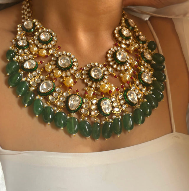 Double layered polki necklace