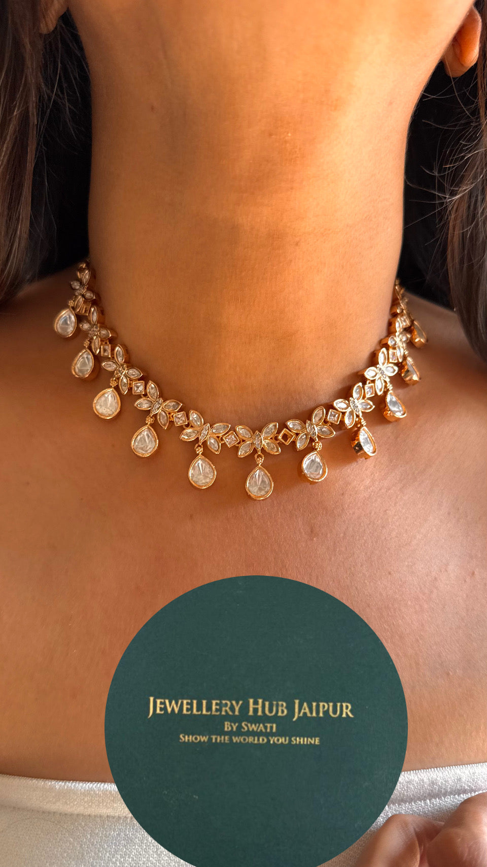 polki drop minimal collar necklace set