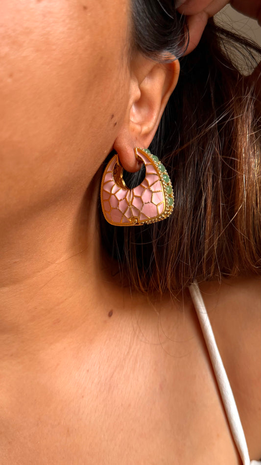 Blush pink katdana with mint earrings