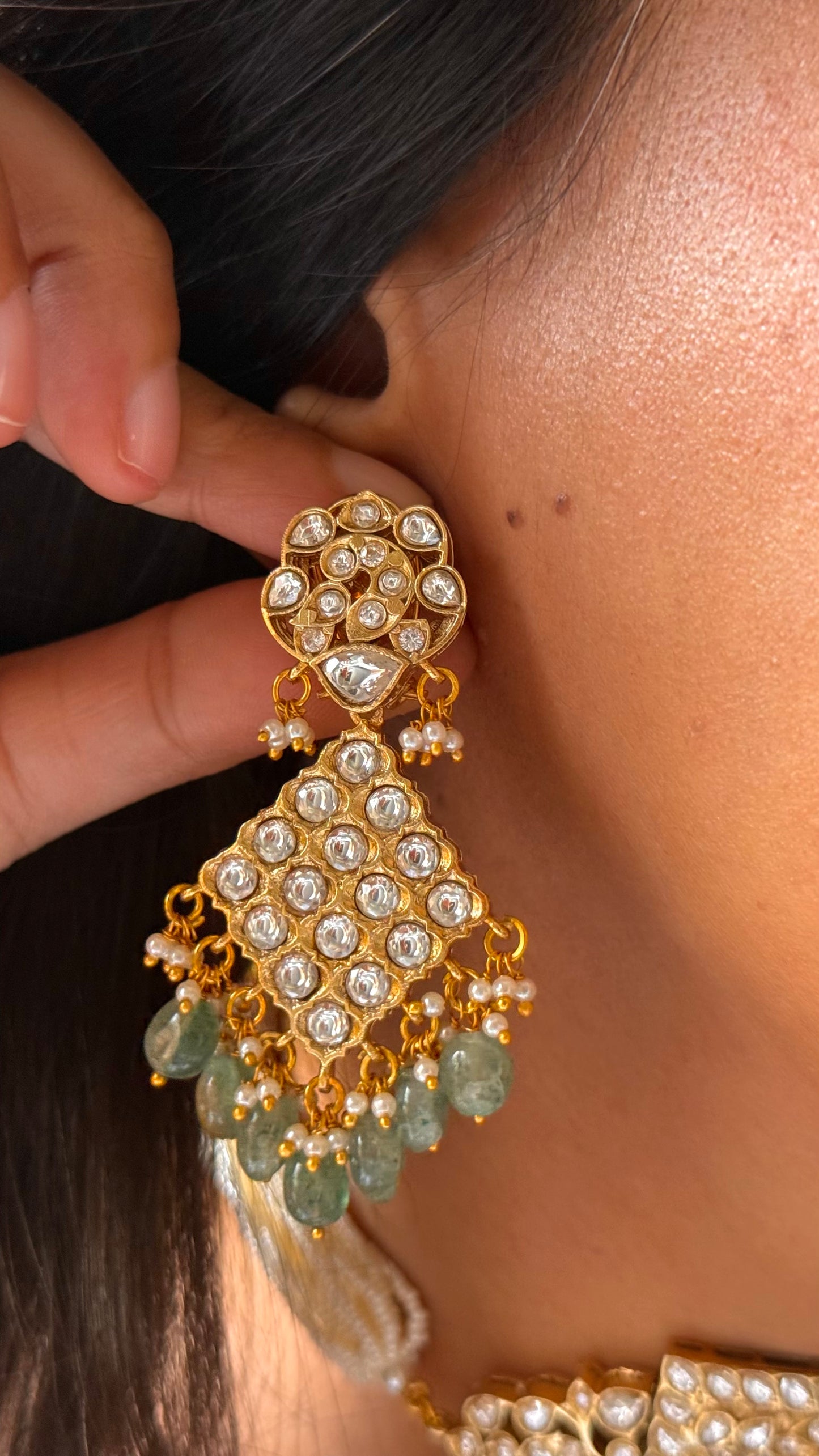 Paachi Kundan Jadaau with mint drops  thread choker necklace