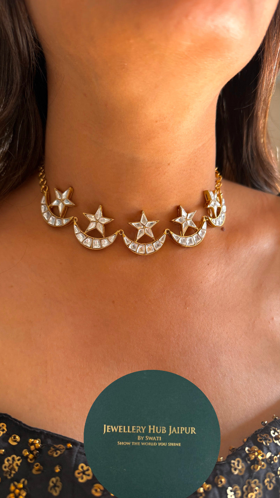 Star & moon paachi kundan set