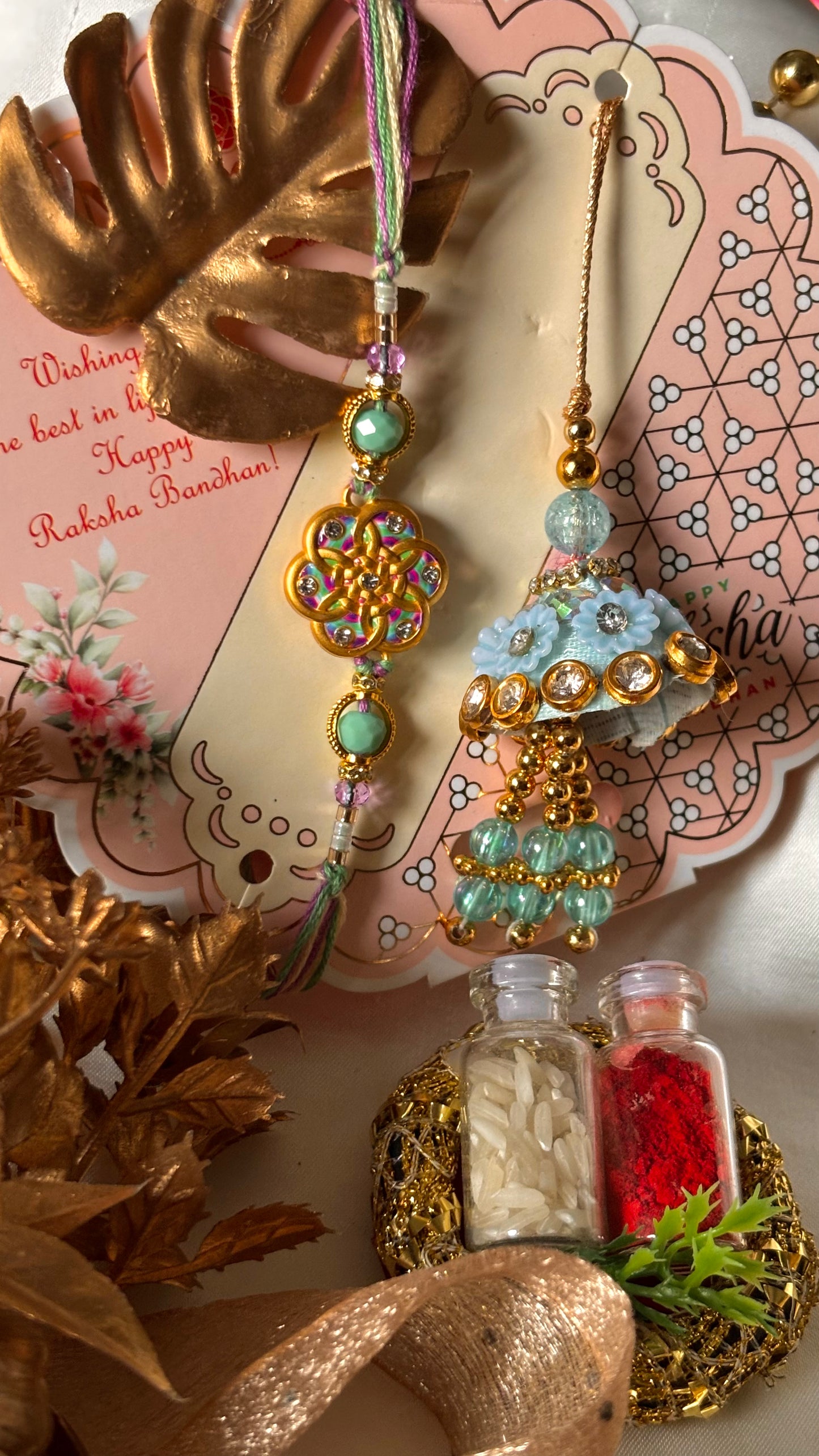 Meenakari nakashi bhaiya bhabhi rakhi ( shipping will be extra)