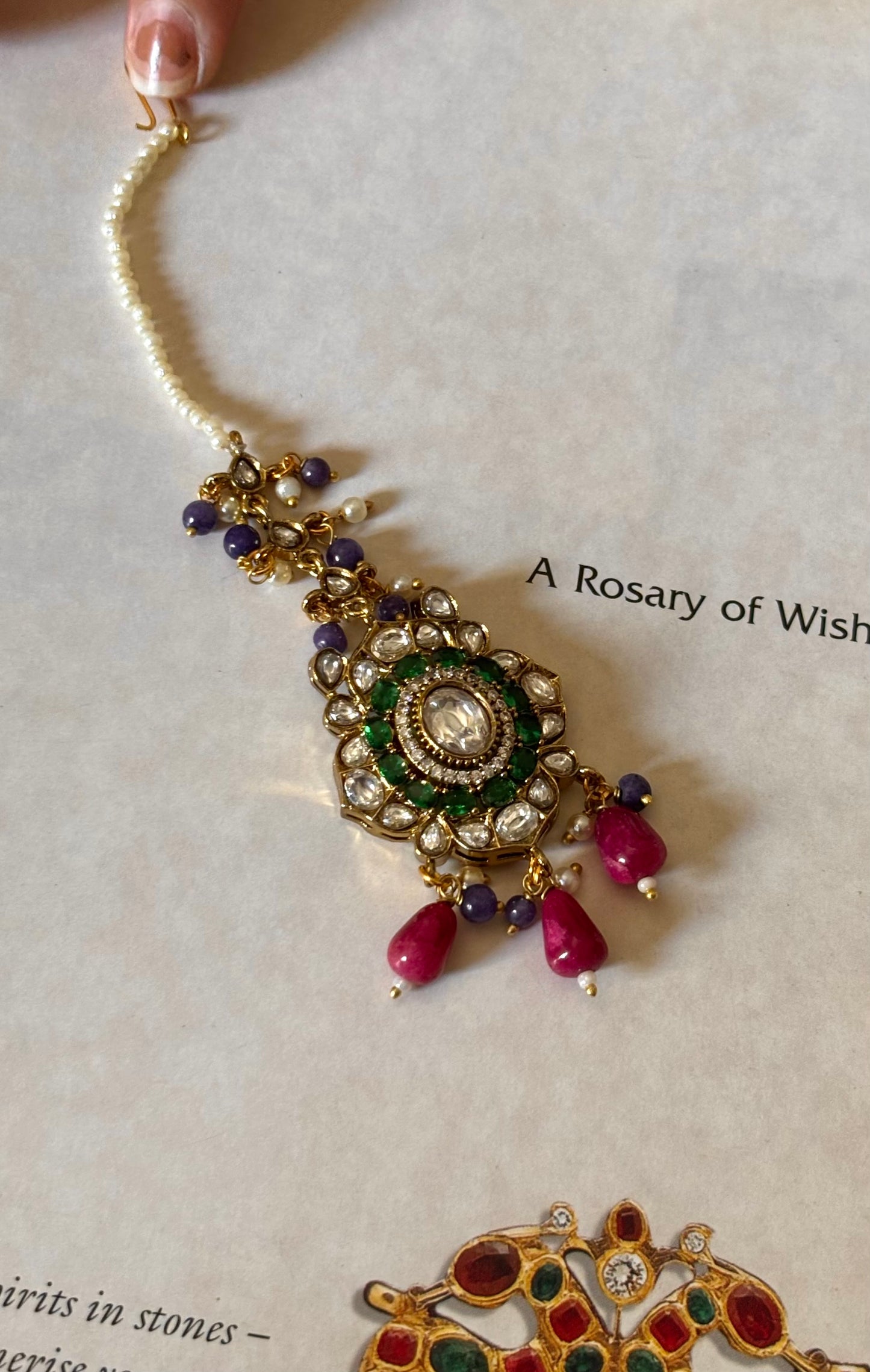 Emerald doublet moissanite with ruby drops Mangtika
