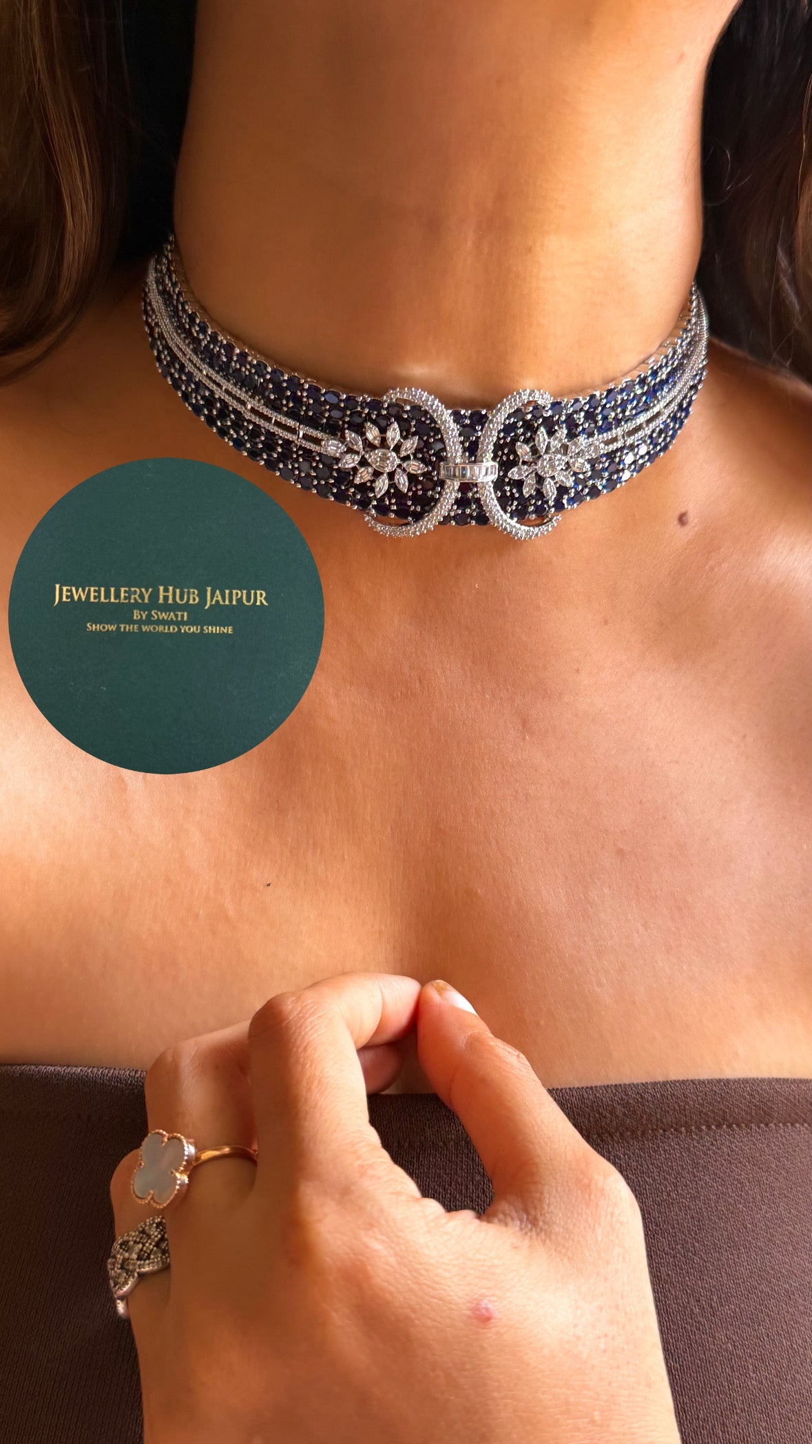 Sapphire cz diamond choker & necklace combo
