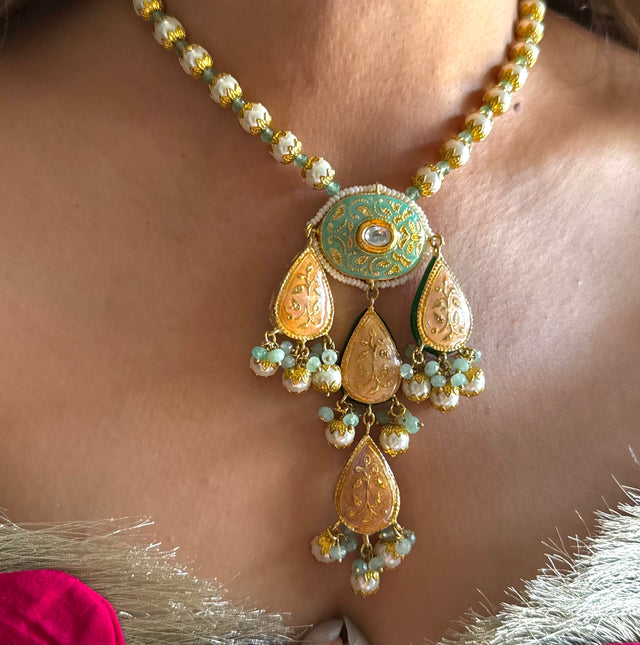 Mint meenakari necklace