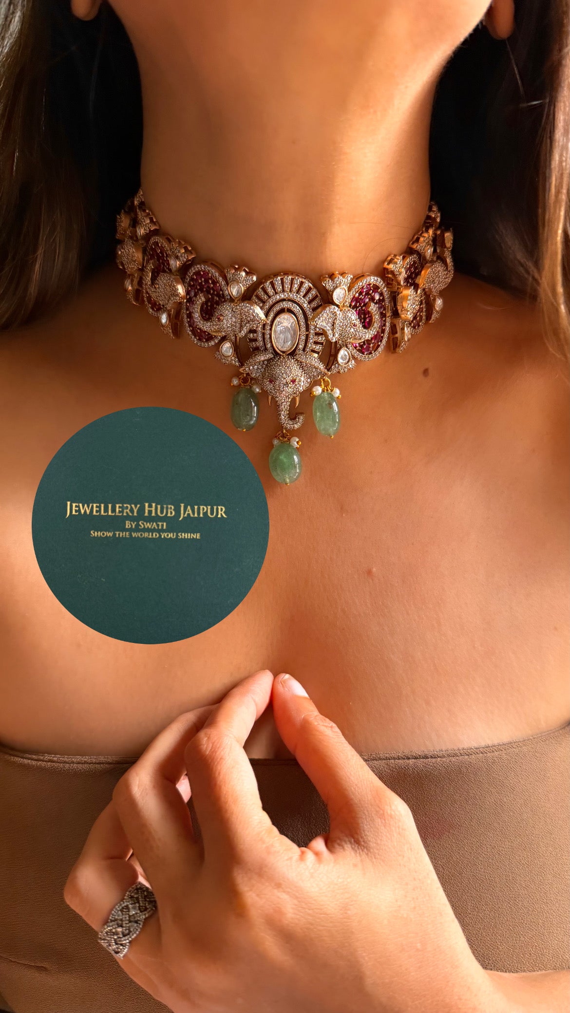 Gajj rani pink moissanite designer choker set