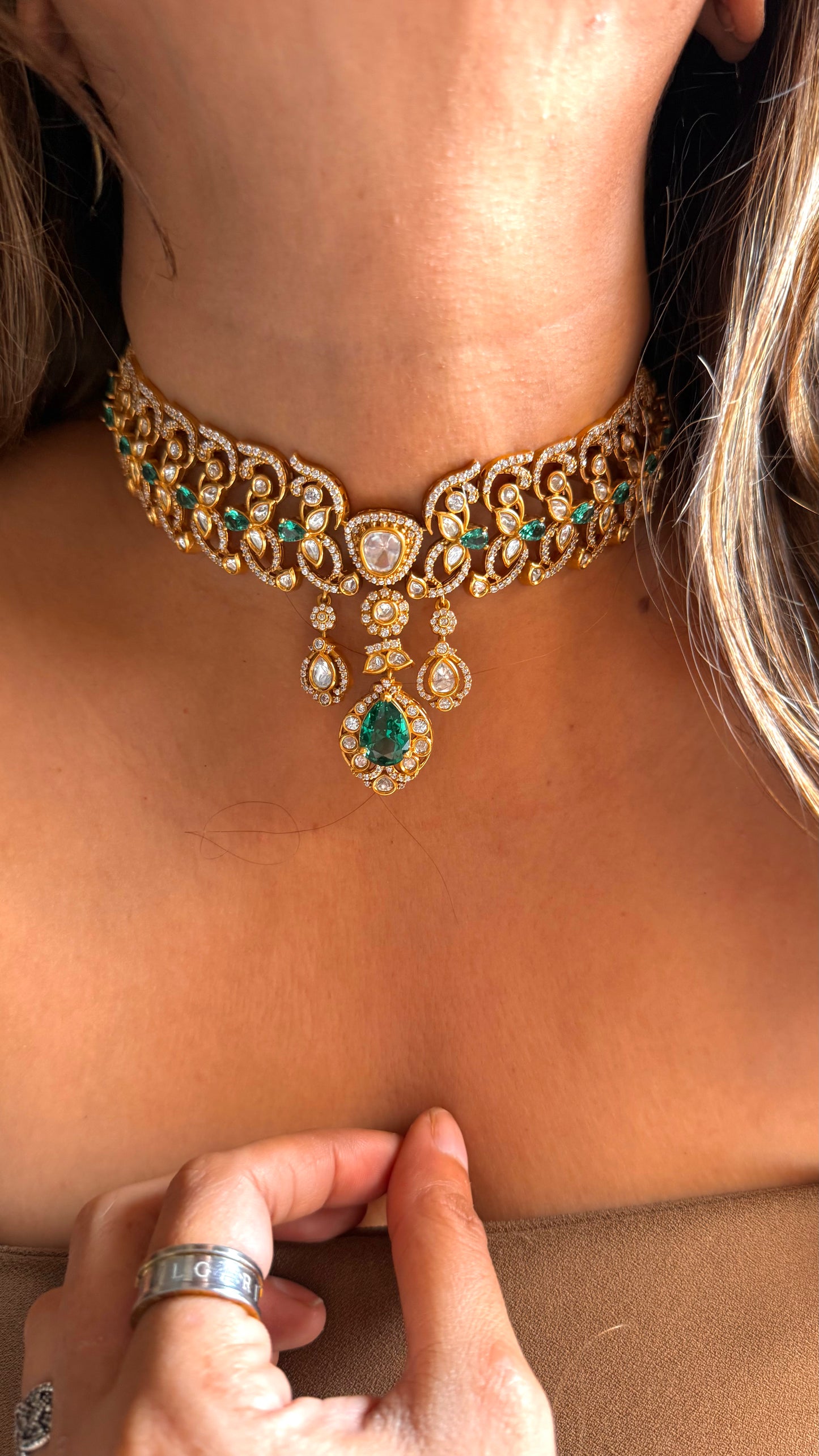 Bridal Asia inspired emerald designer necklace
