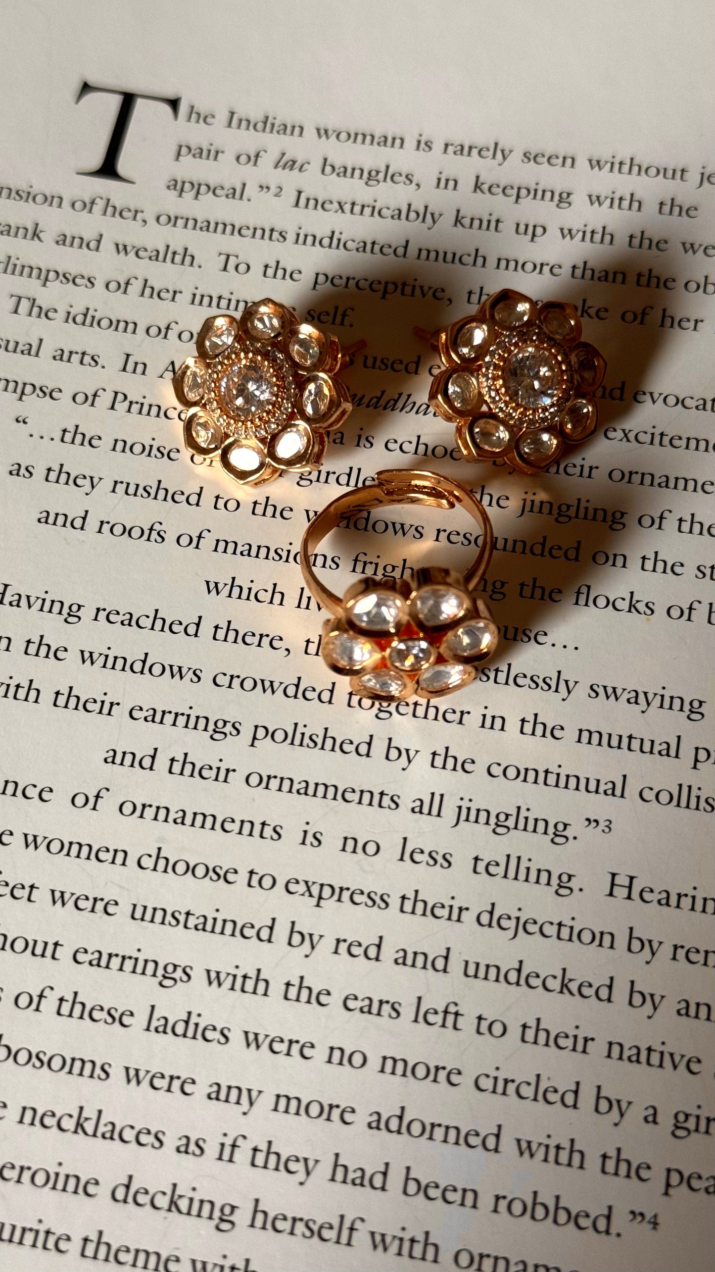 Floral moissanite stud & adjustable ring
