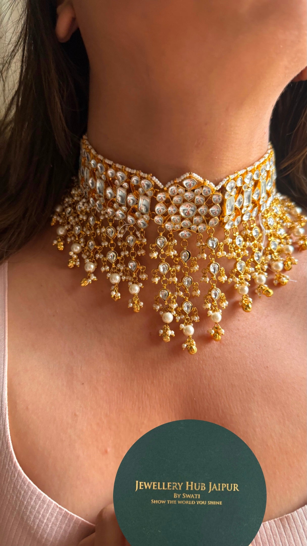 Handmade jadau pearl detailing choker necklace