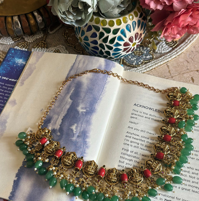 Emerald & citrine temple collar necklace