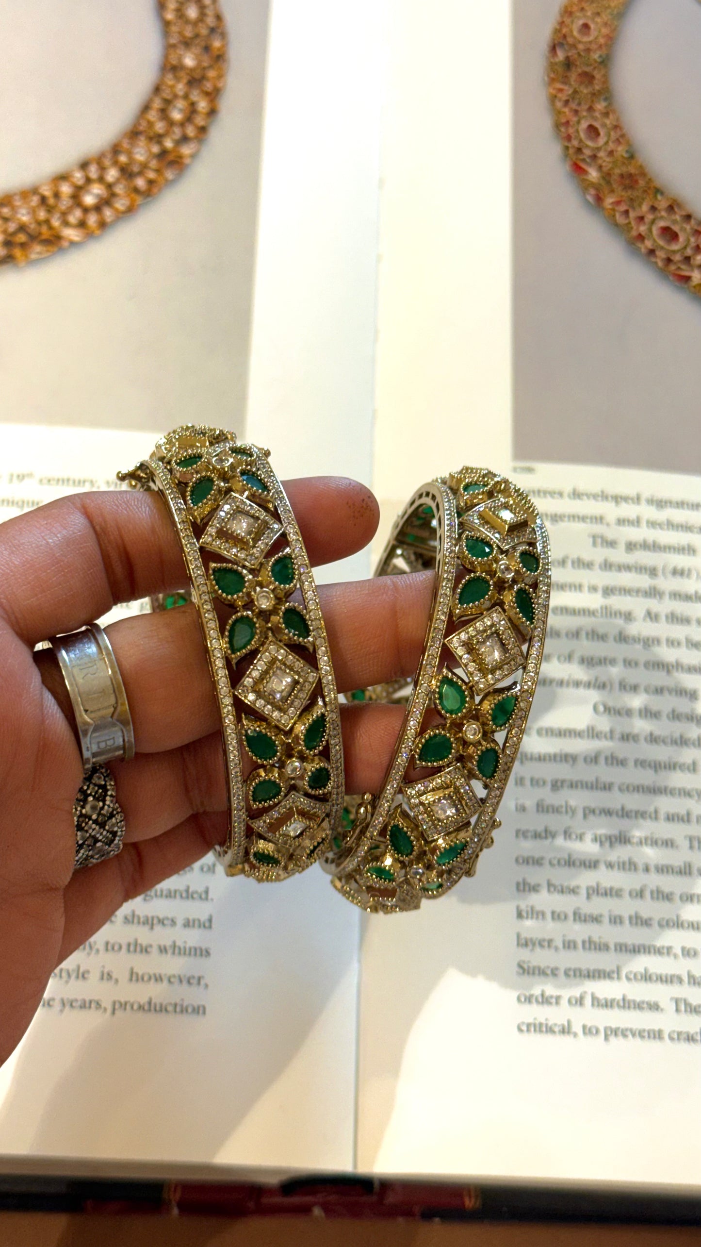 Emerald leaf designer Victorian bangles