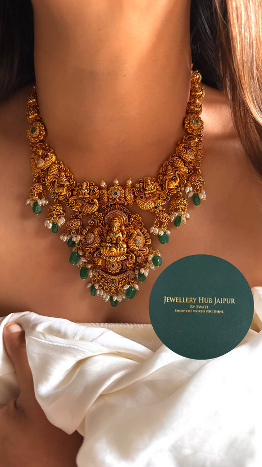 Goddess laxmi rani pink peacock design temple collar set