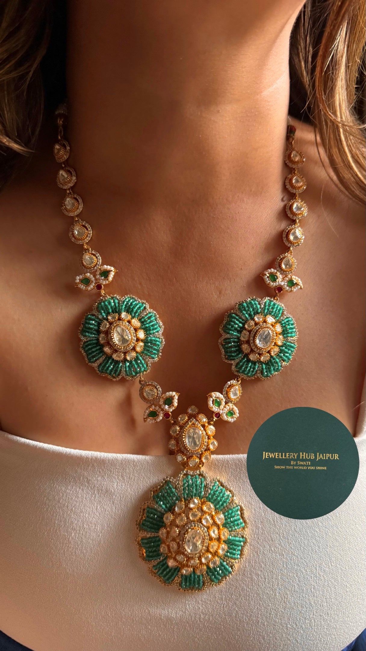 Real moissanite floral turquoise contemporary Necklace