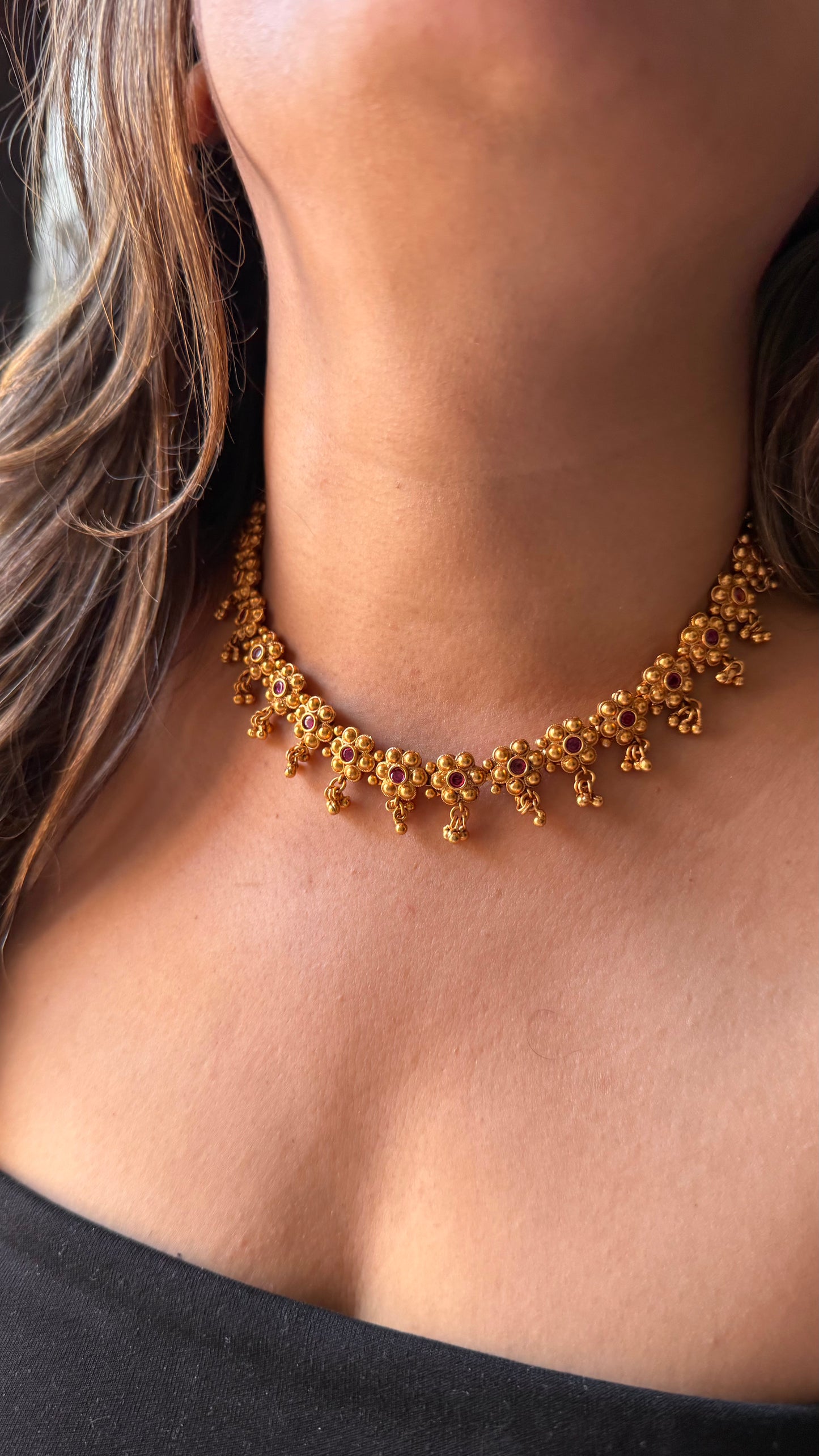 Maharashtrian Ruby floral Nakshi necklace