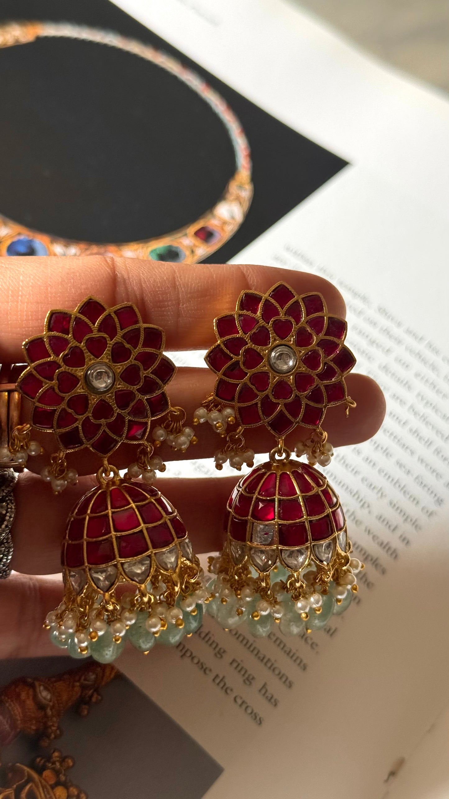 Paachi kundan real kemp sunflower inspired Jhumki