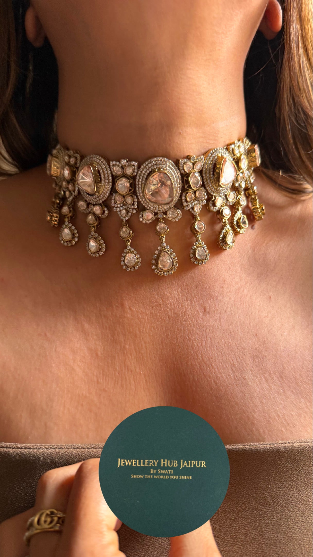 Uncut peeli polki Moissanite choker necklace