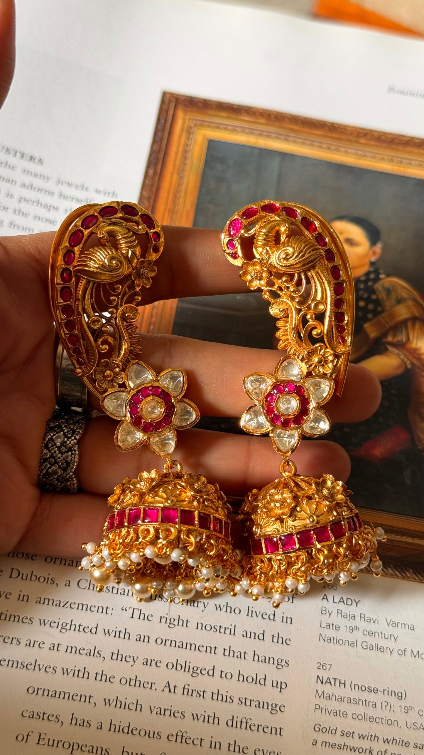 Peacock inspired wraith Rani pink gold earcuff earrings
