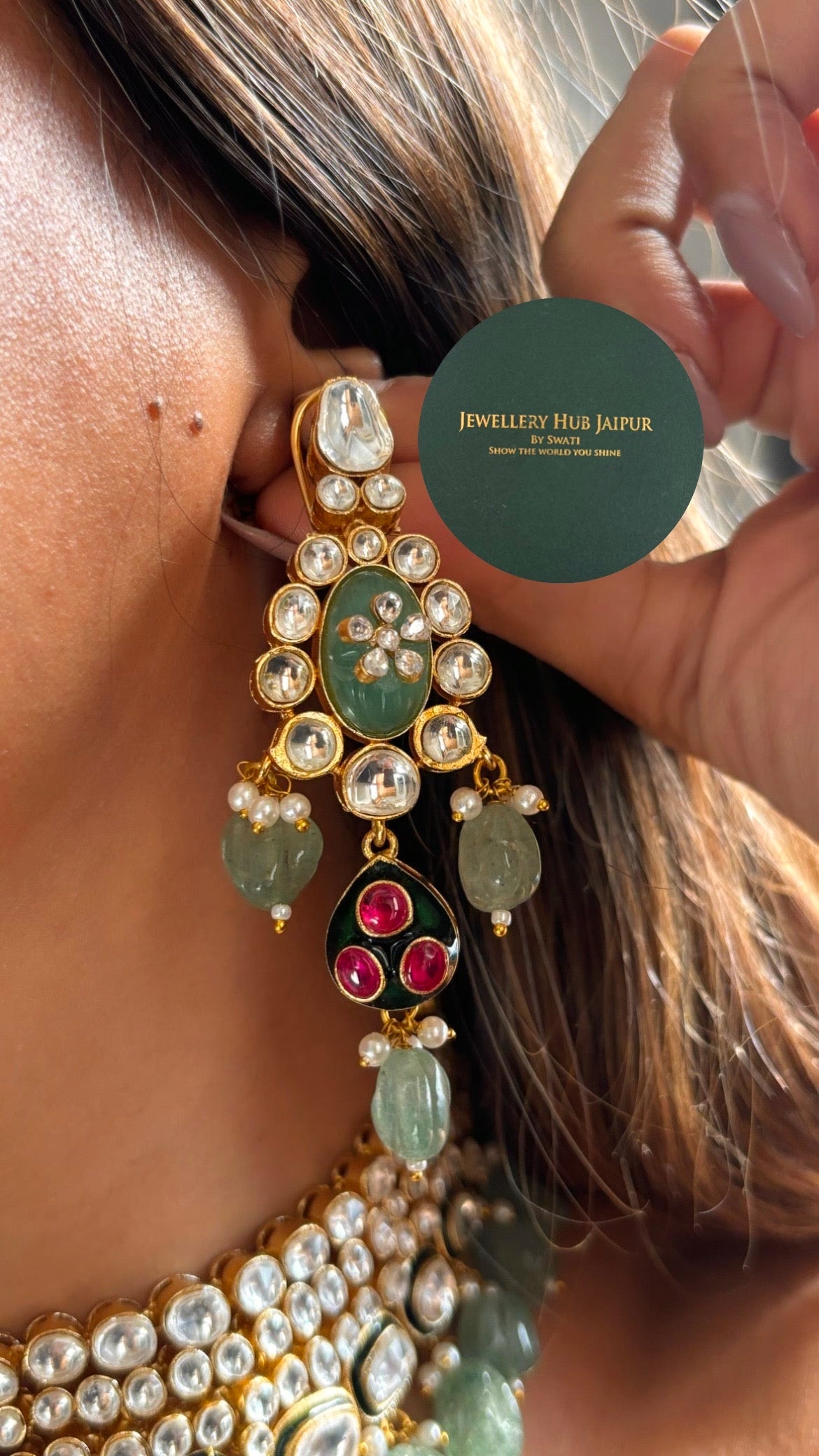 Meenakari bridal combo with mint drops Necklace