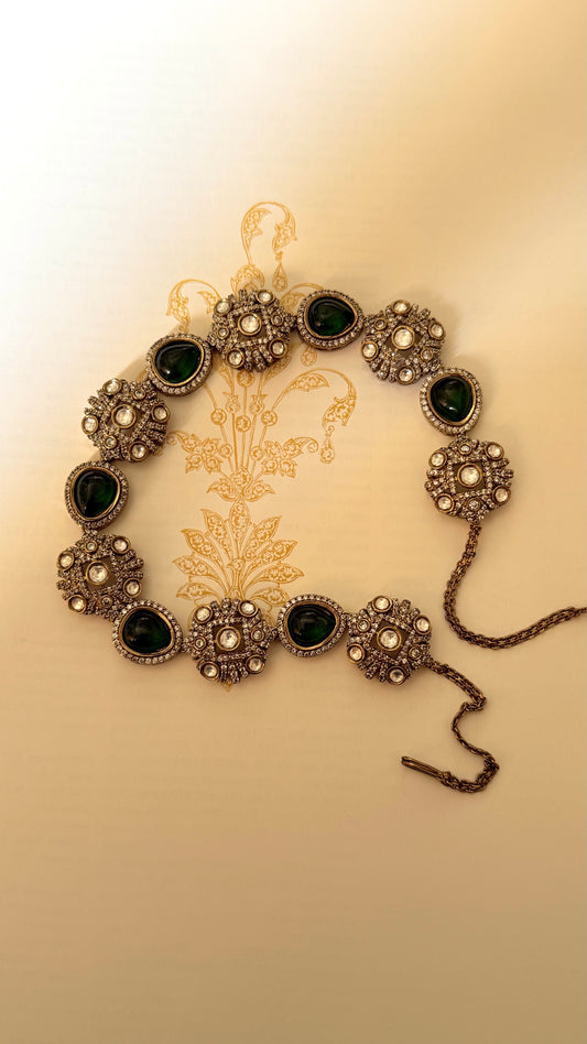 Emerald doublet moissanite victorian sheesh patti