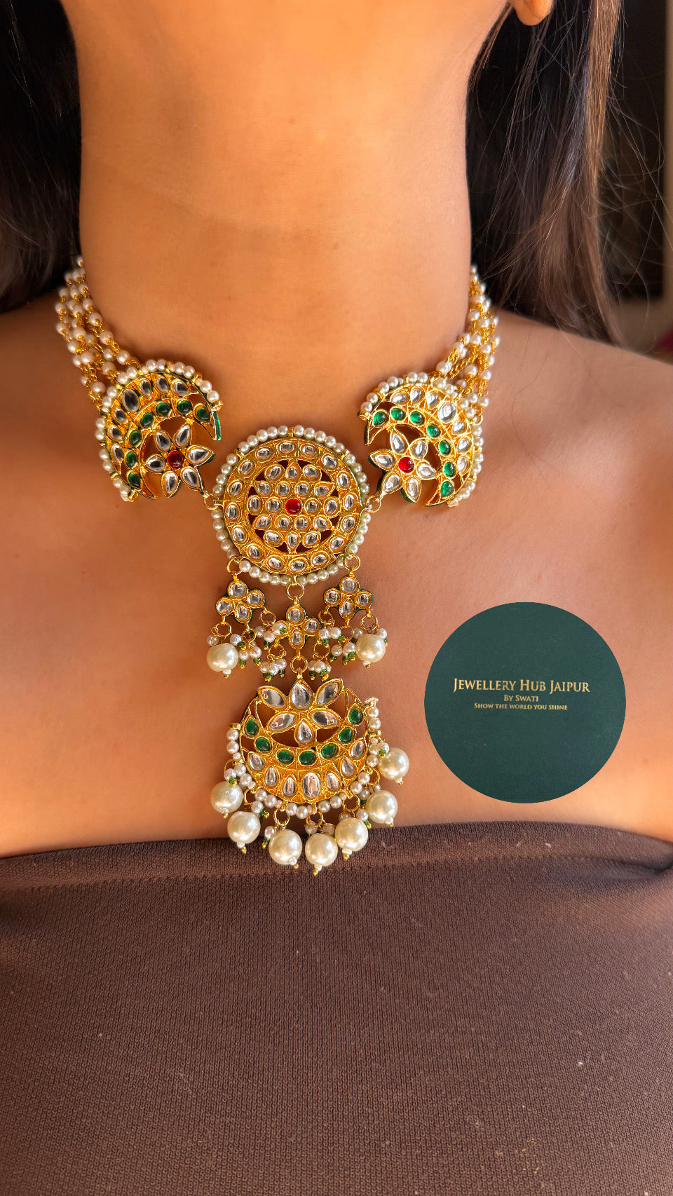 Emerald & Ruby gold polki necklace