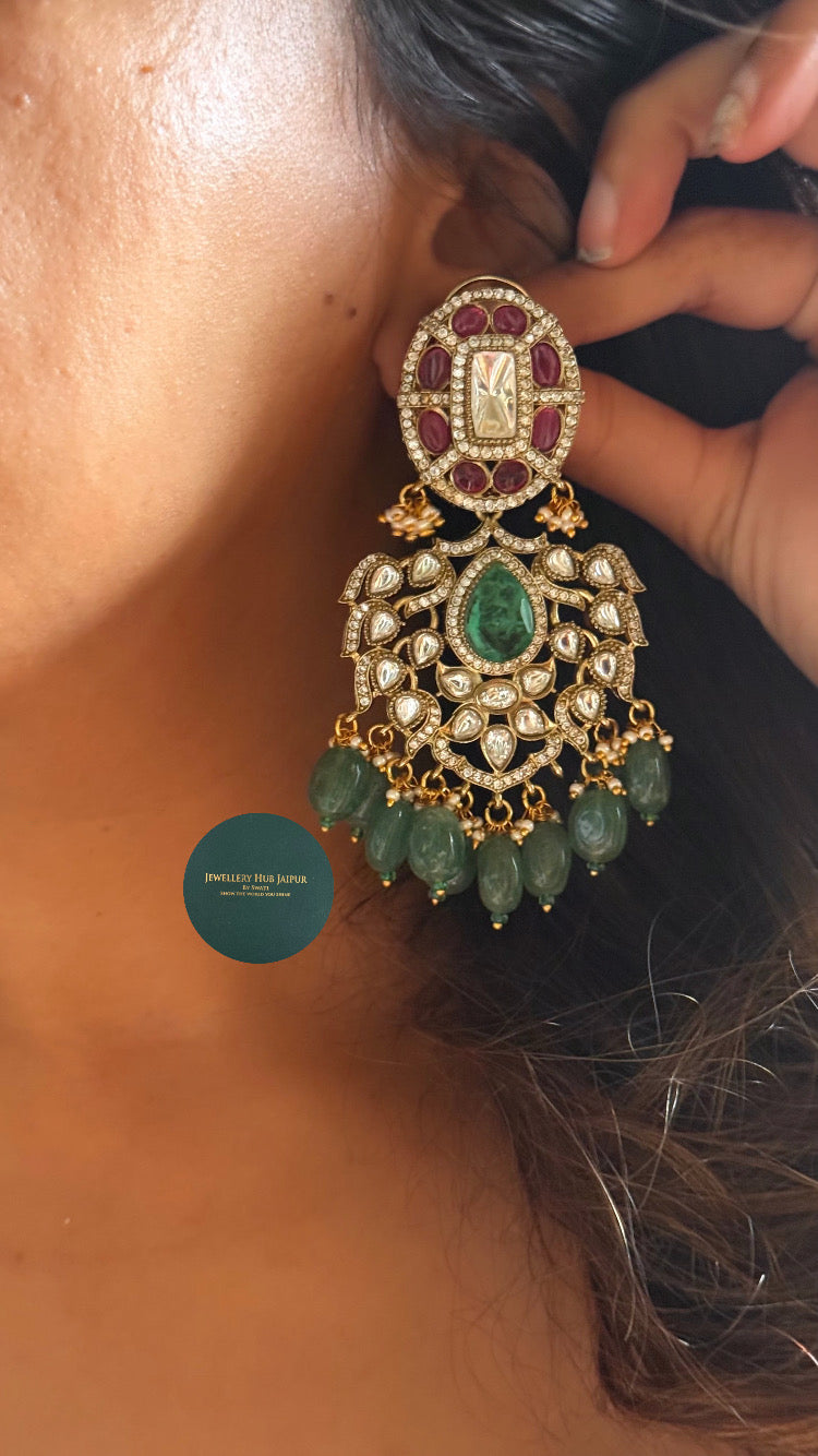Emerald doublet & Rani pink with mint strawberry drops choker set