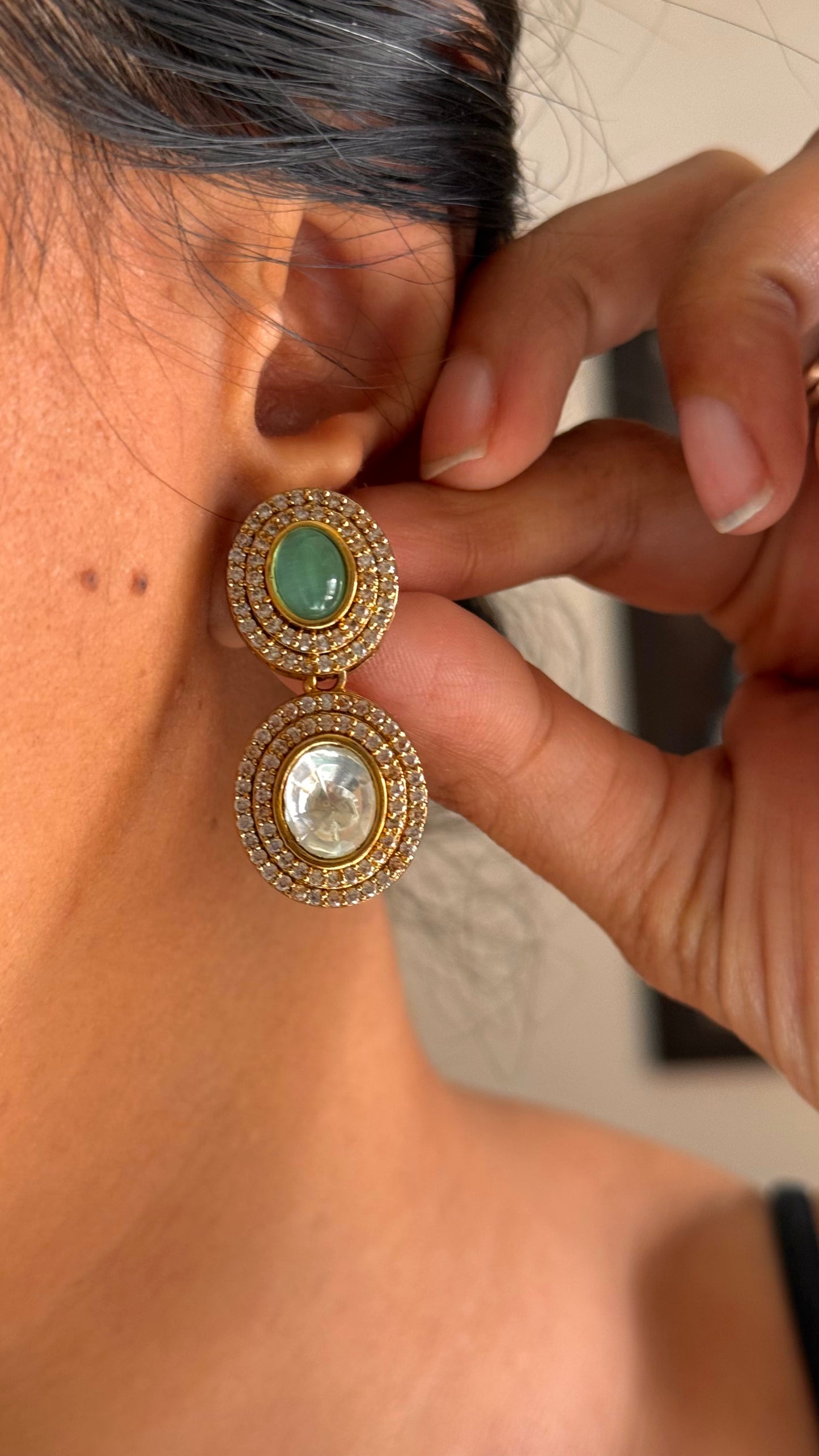 Mint uncut polki dual line necklace