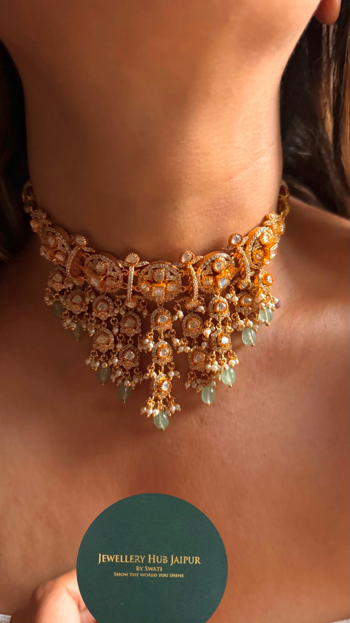 Real moissanite jhalar designer necklace
