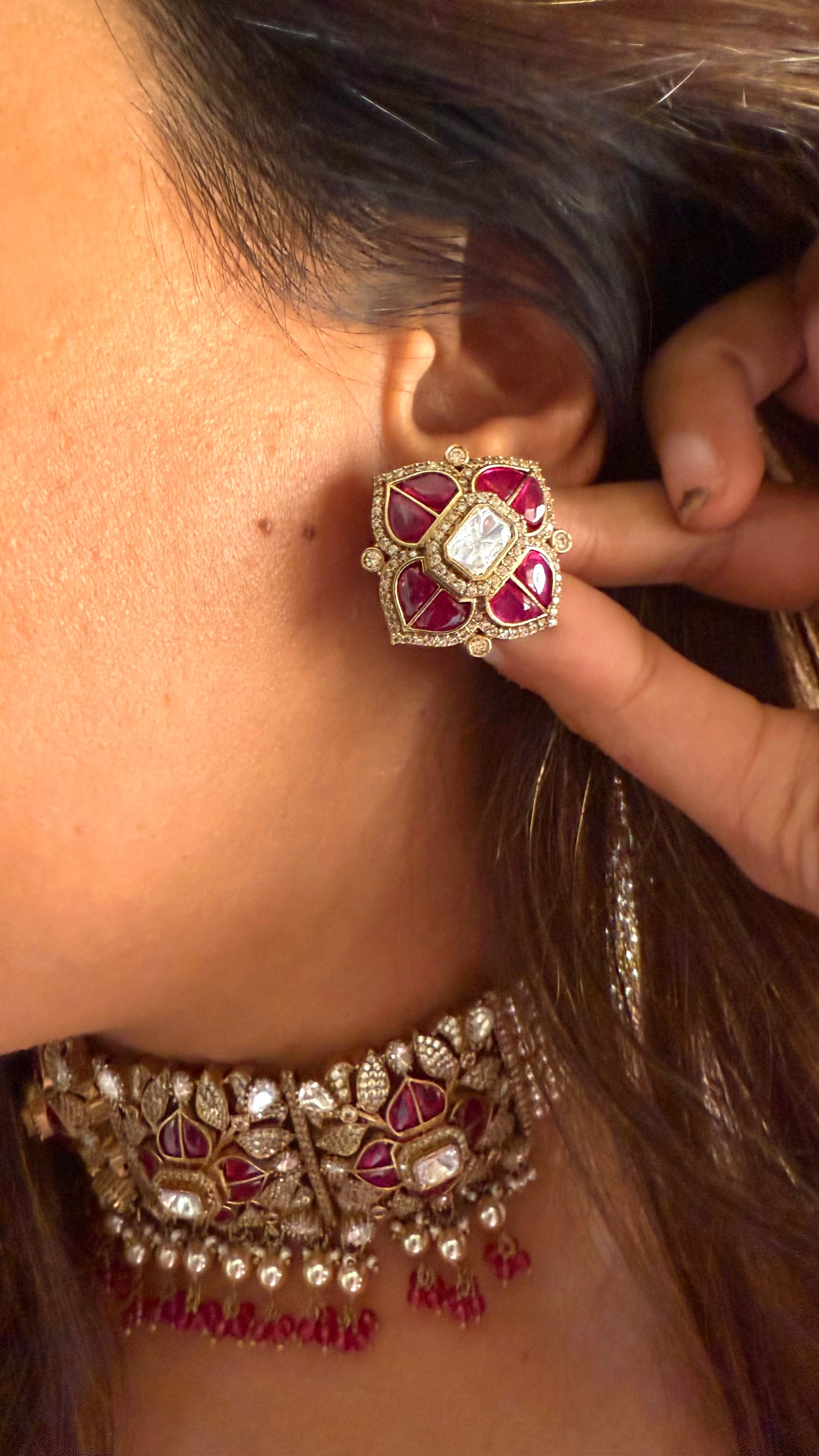 Naina ruby katdana moissanite thread choker