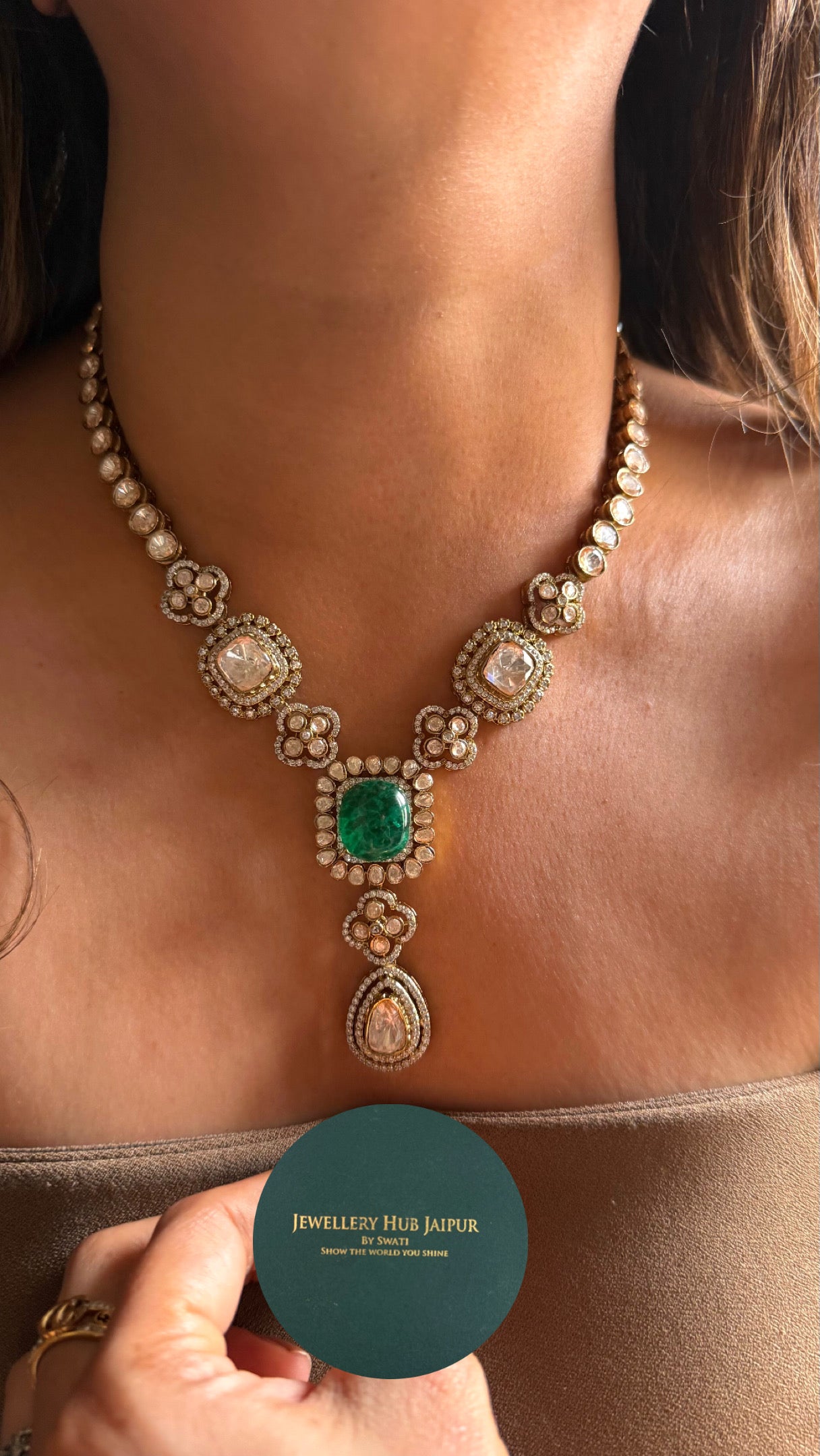 Emerald doublet peeli polki Moissanite collar necklace