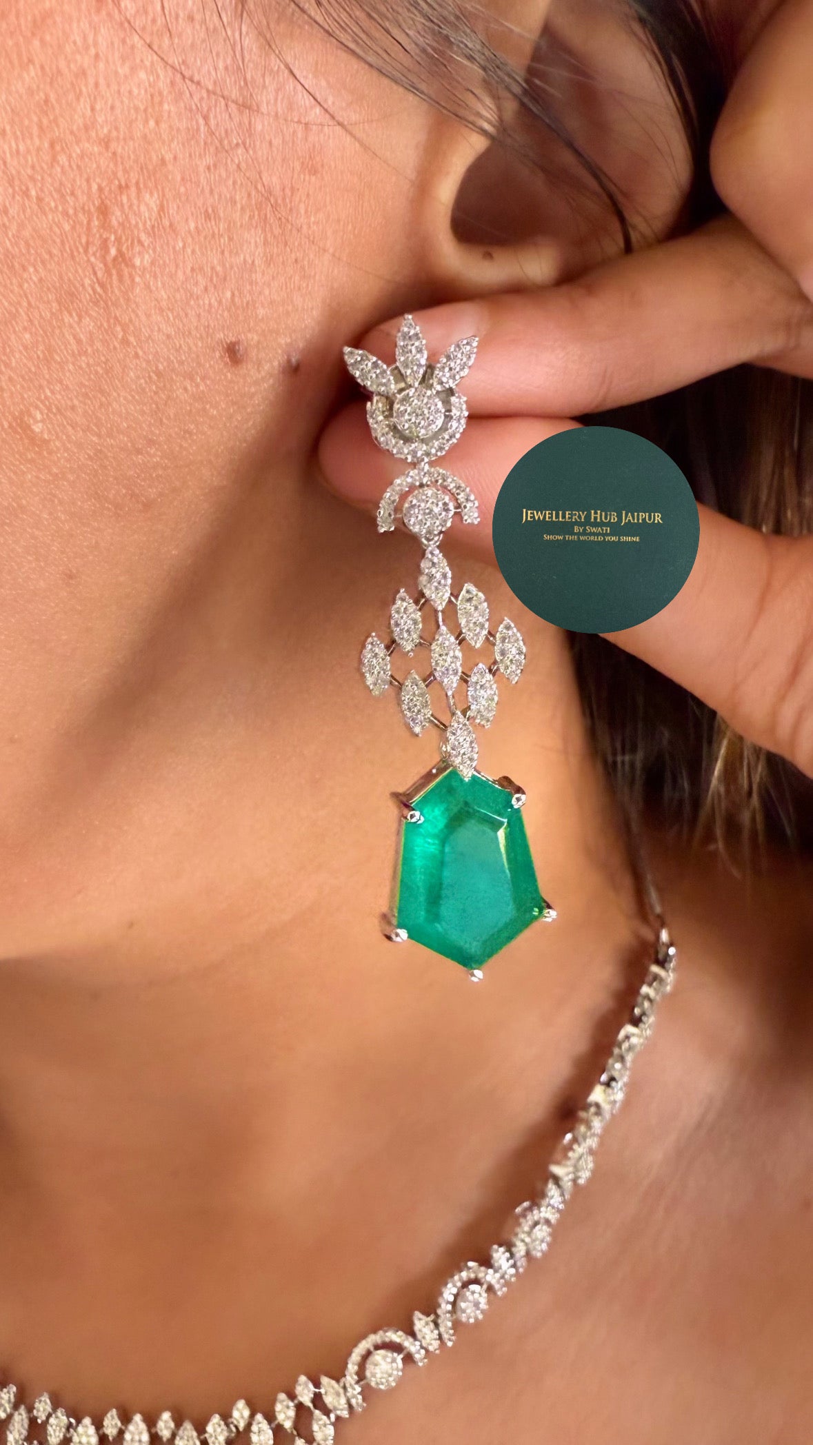 Tisya Emerald doublet cz diamond necklace