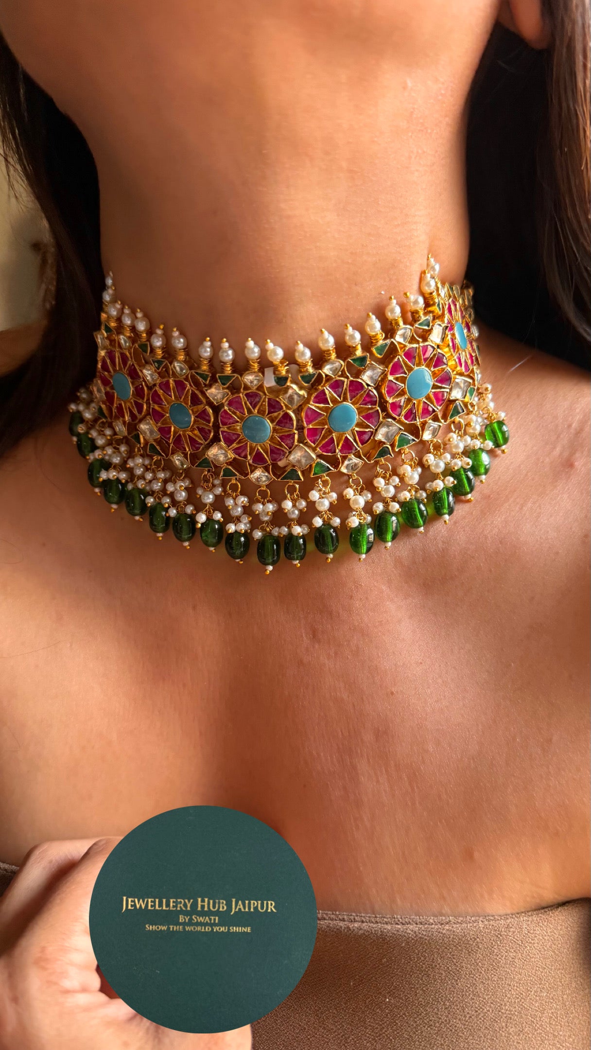 Firoza in ruby floral paachi kundan handmade choker