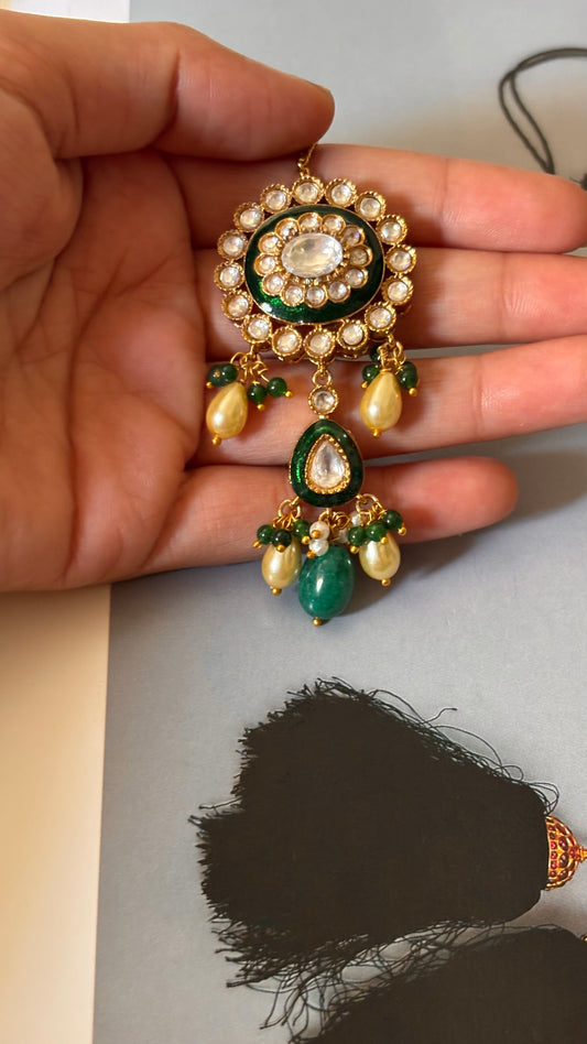 Meenakari with double drops maangtika