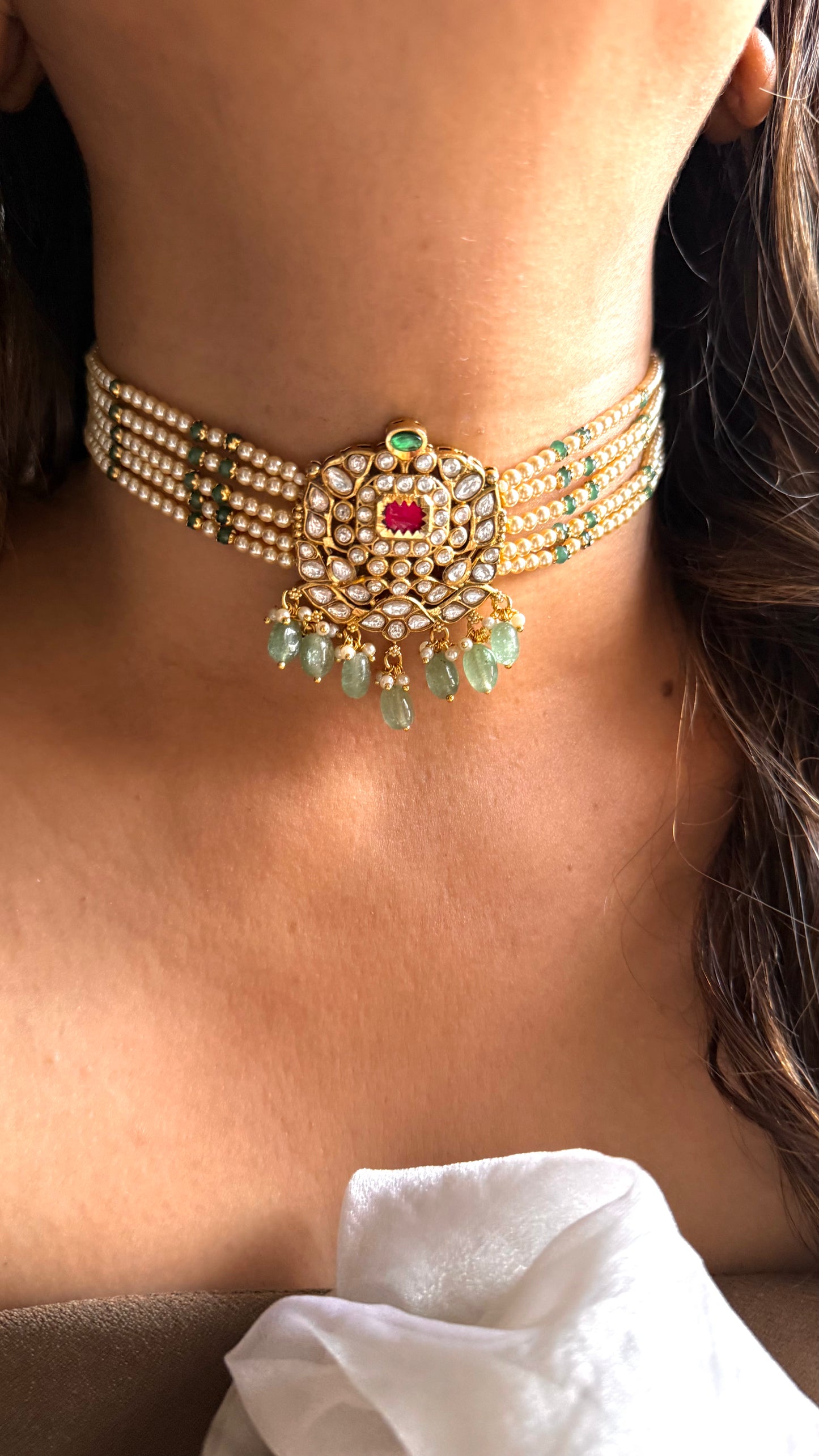 Mint & Rani pink heritage style thread choker