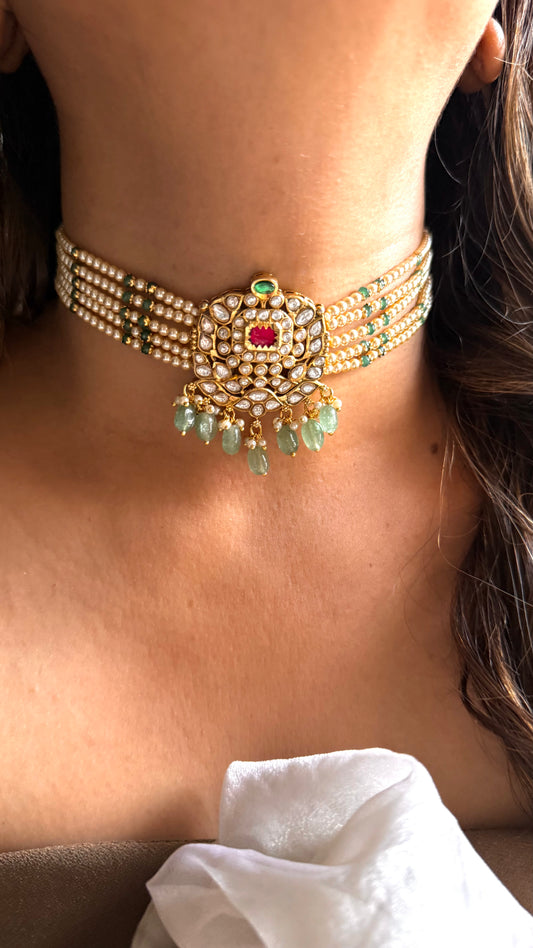 Mint & Rani pink heritage style thread choker
