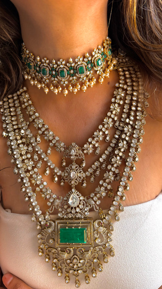 Emerald Heritage Pollki Necklace with emerald choker combo