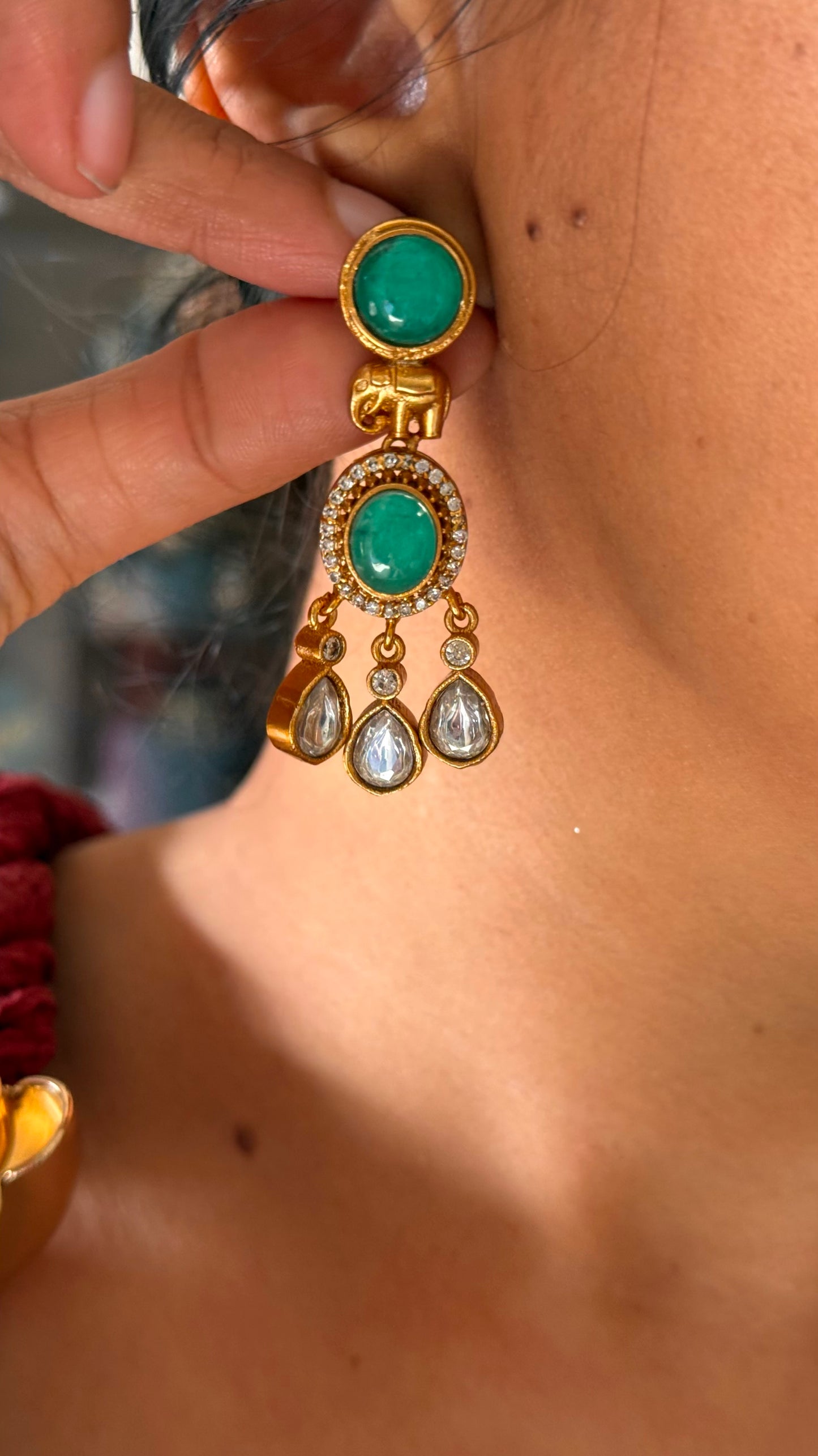 Emerald & ruby minimal pendant set