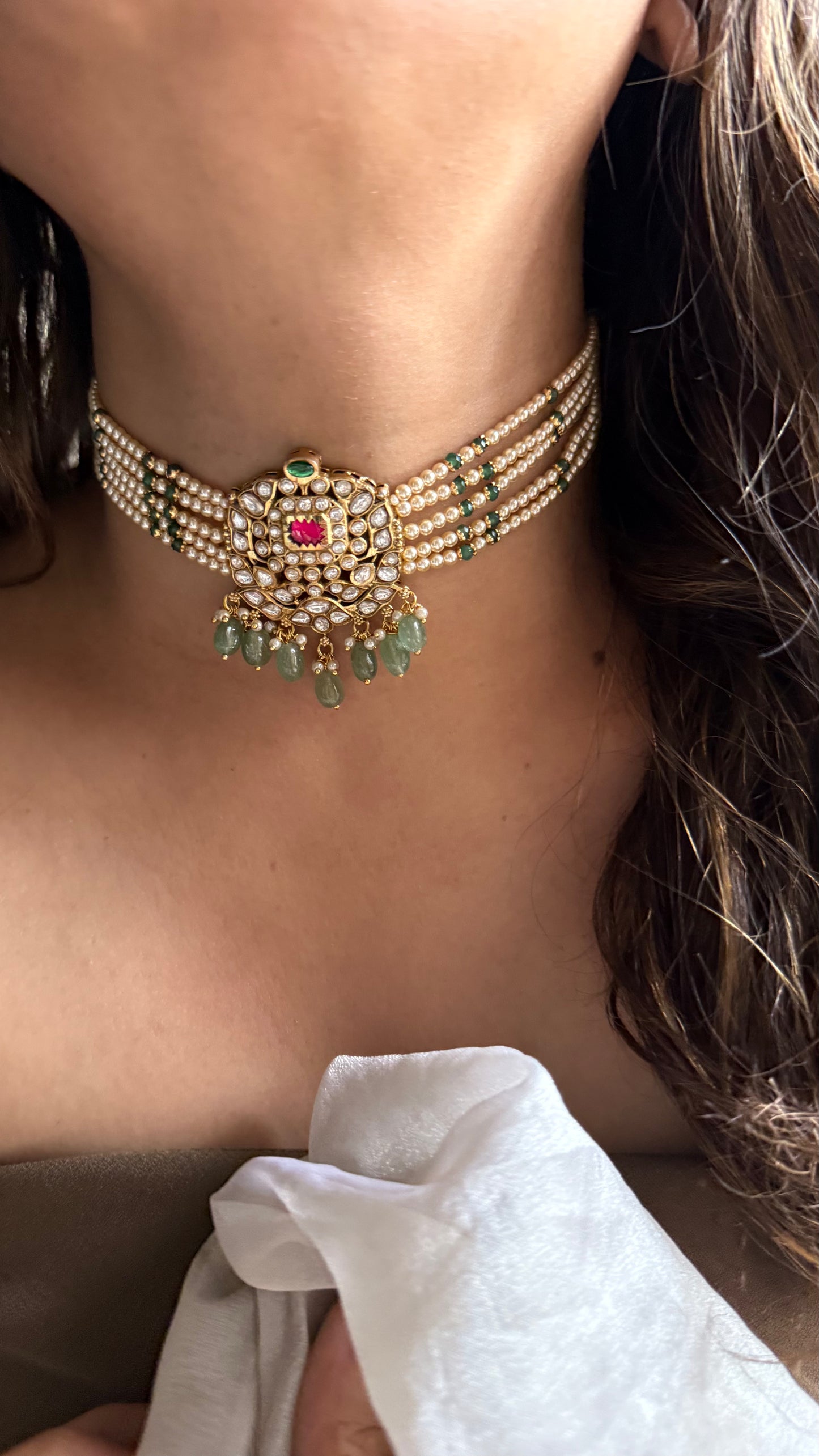 Mint & Rani pink heritage style thread choker